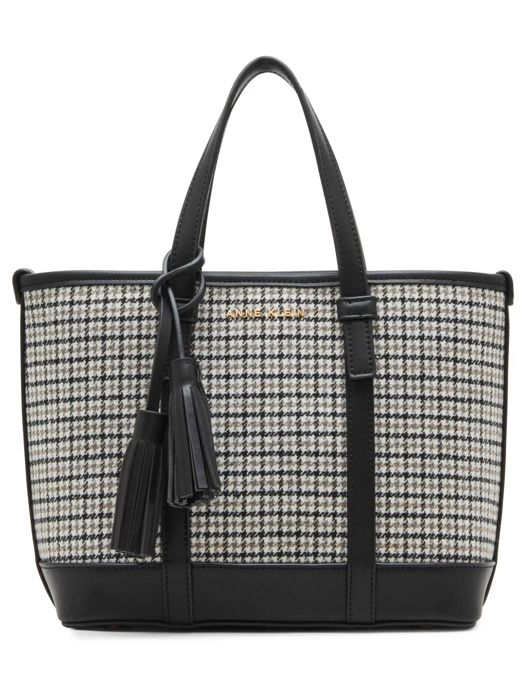 Outlet Anne Klein Mini Tote In Micro Houndstooth W/ Detachable Pouch Black