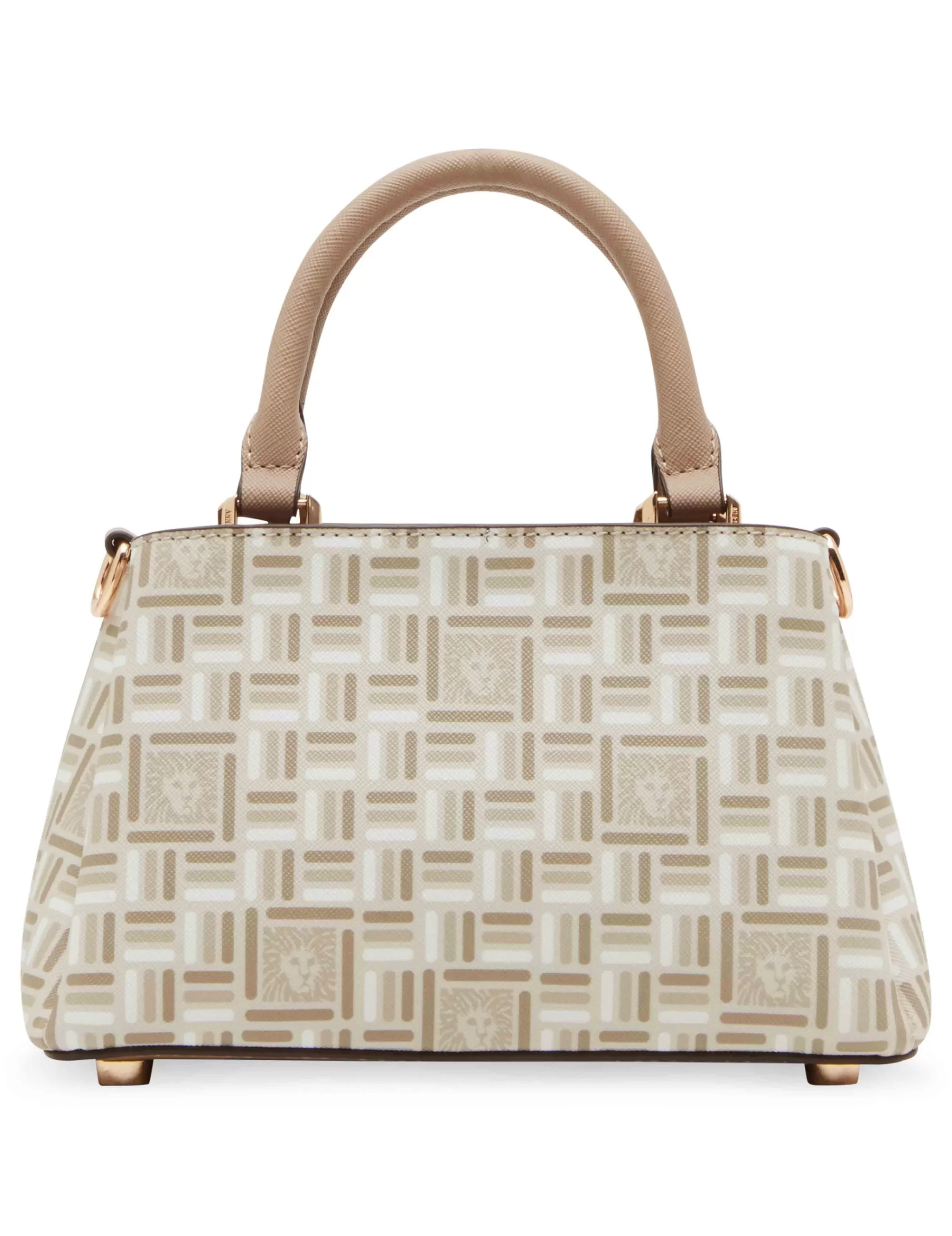 New Anne Klein Mini Triple Compartment Crossbody In Tonal Tile Lion Logo