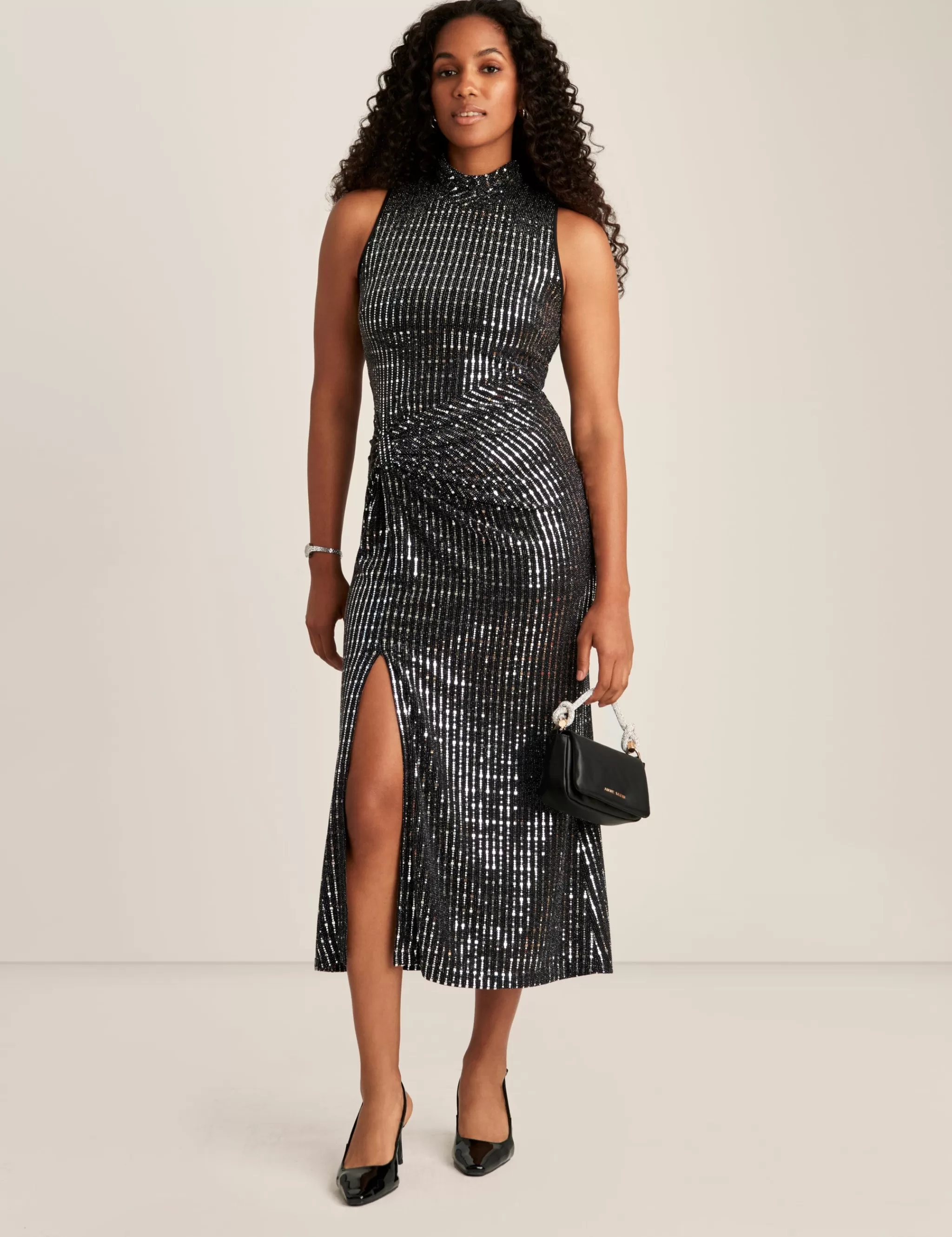 Best Anne Klein Mock Neck Sheath Midi Dress Anne Black/Silver