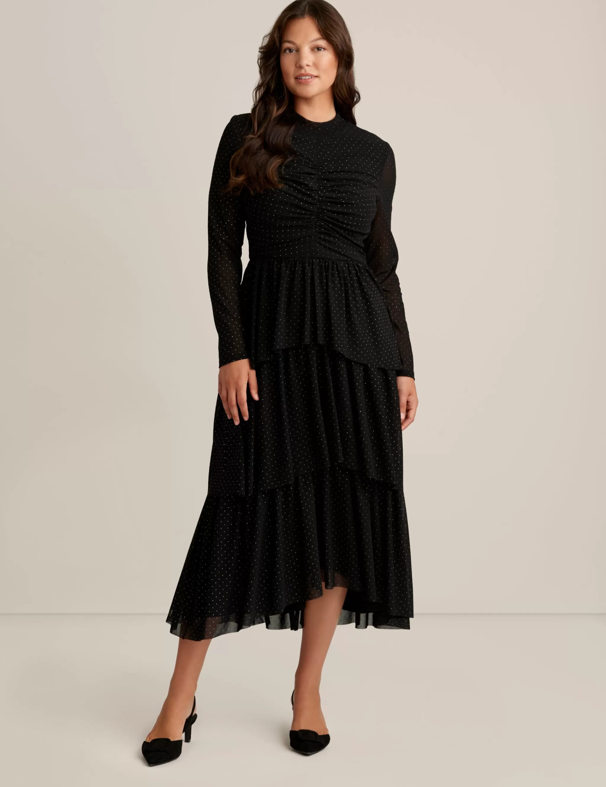 Best Anne Klein Mock Neck Tiered Dress Anne Black/Silver