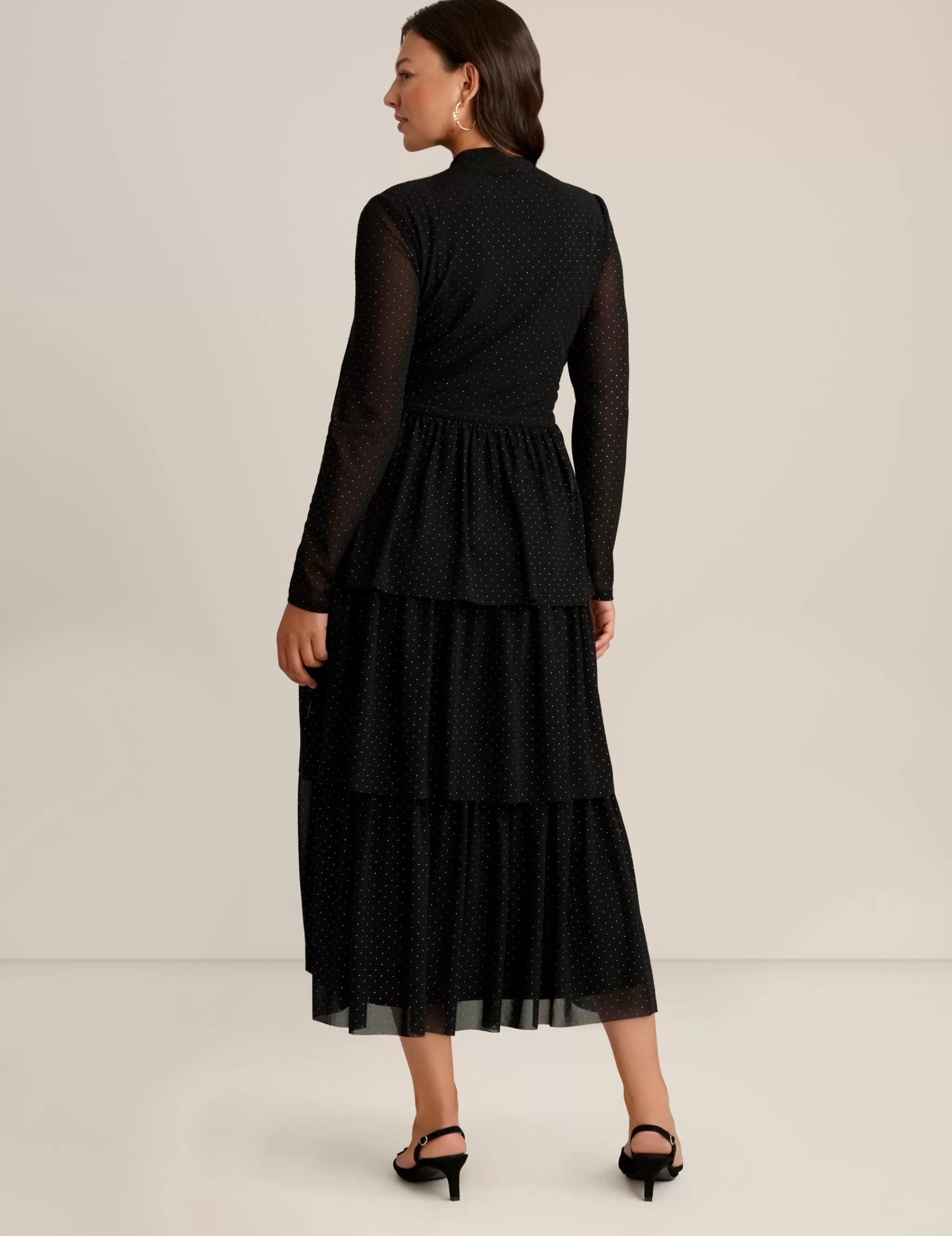 Best Anne Klein Mock Neck Tiered Dress Anne Black/Silver