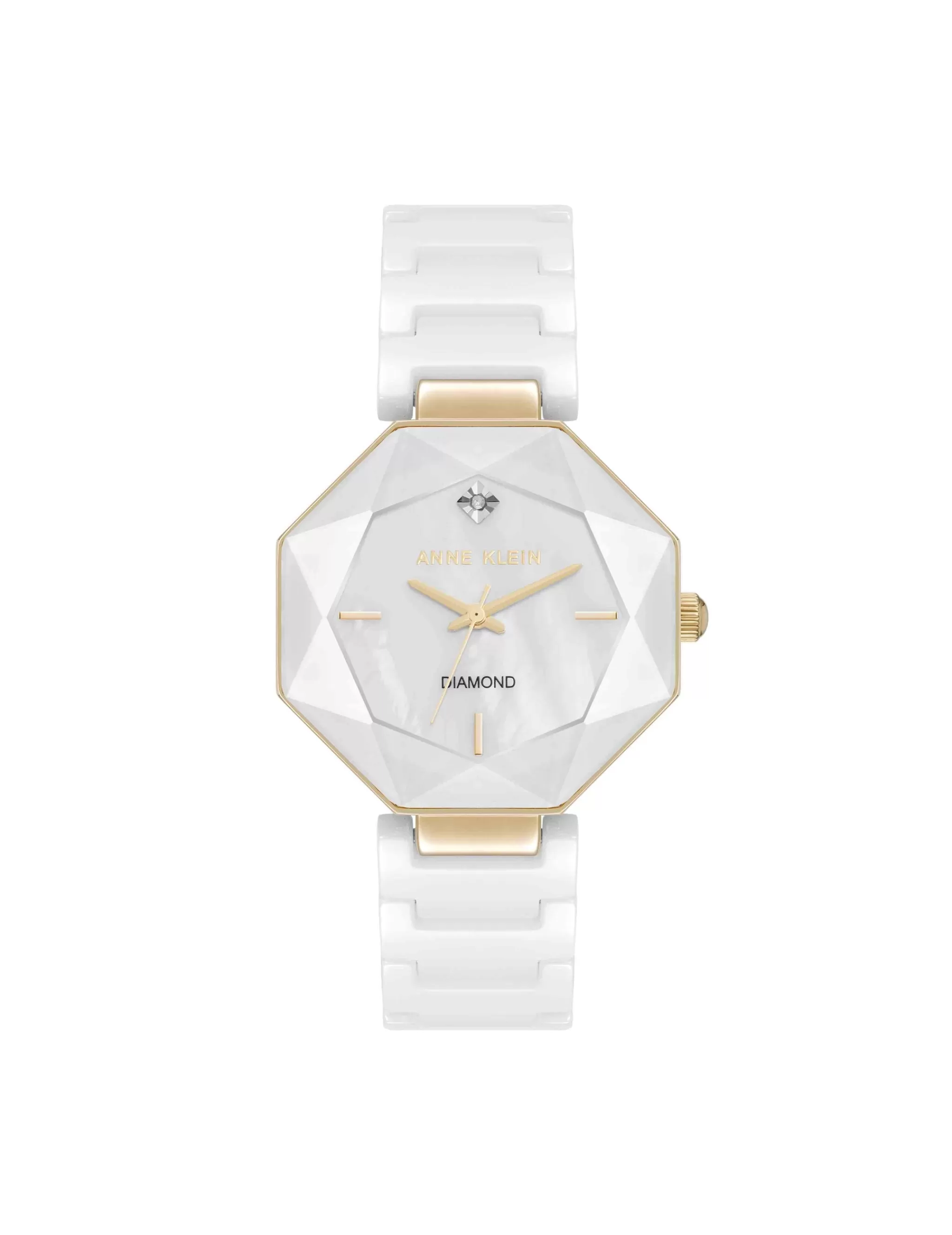 Shop Anne Klein Octagonal Ceramic Diamond Dial Bracelet Watch