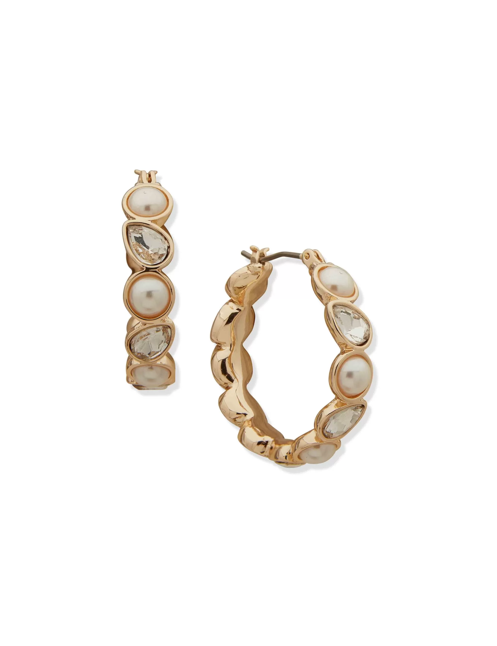 Best Anne Klein Pe 29Mm Stone W/Prl Click It Hoop -Gld/Blanc Prl/C