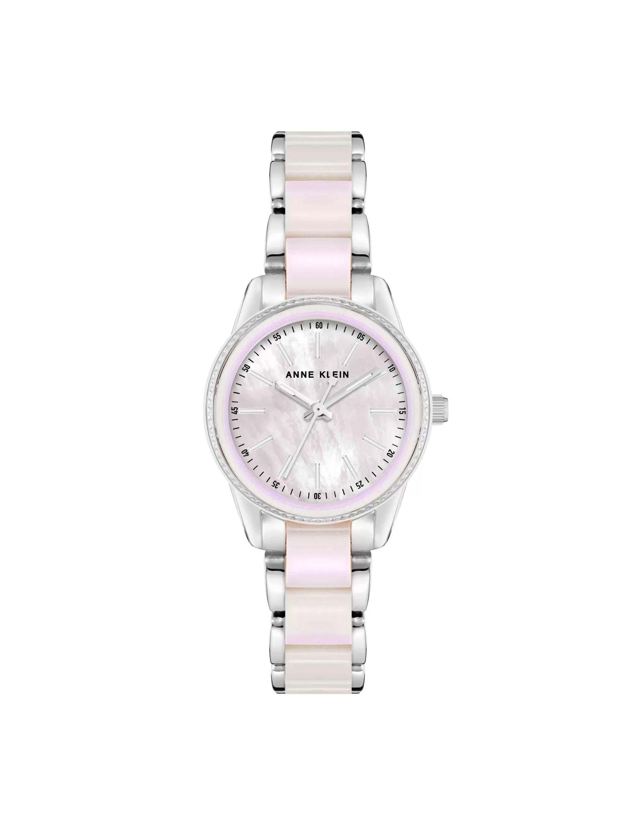Shop Anne Klein Pearlescent Resin Link Bracelet Watch Iridescent/ Silver-Tone