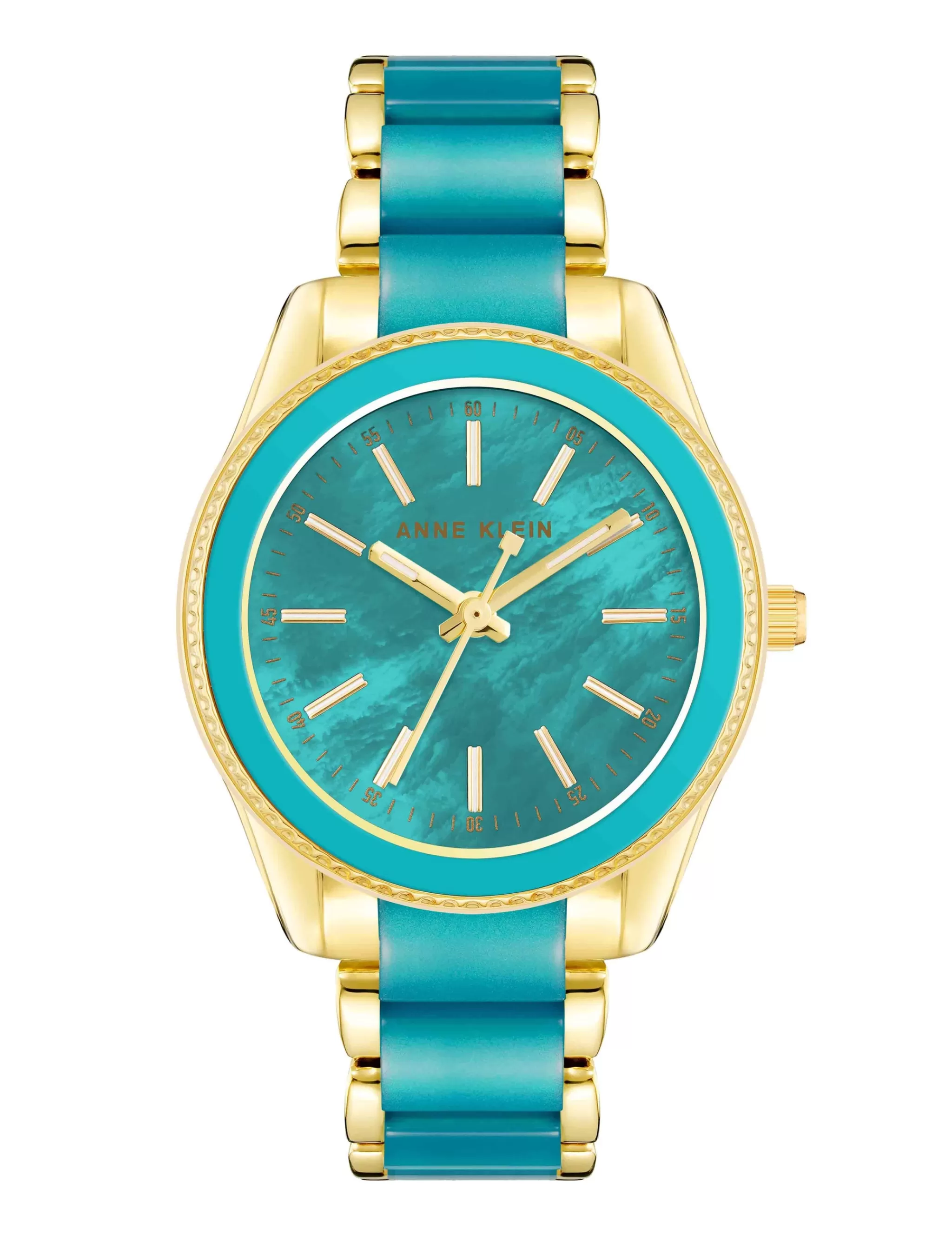 Flash Sale Anne Klein Pearlescent Resin Link Watch- Sale GoldTone/ Teal