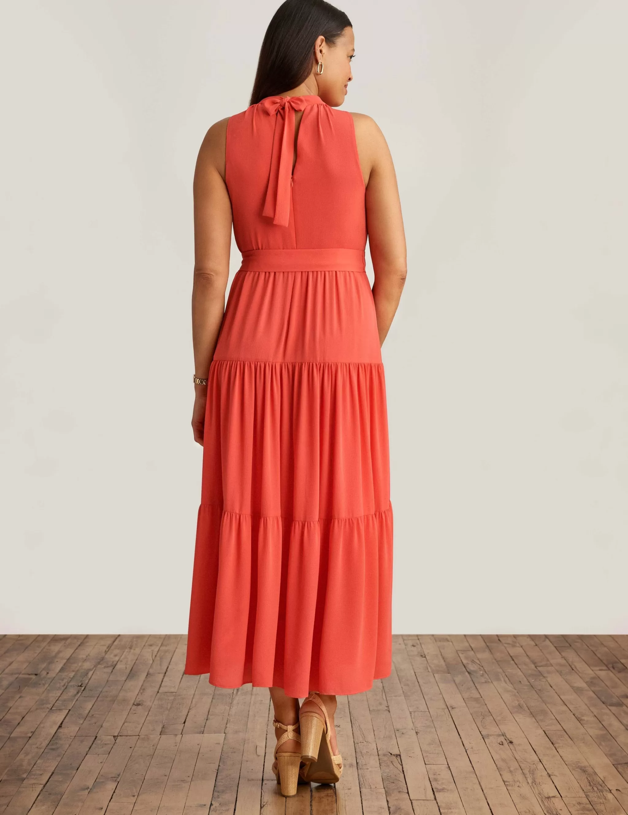 Discount Anne Klein Petite Tiered Tie Neck Maxi Dress Red Pear