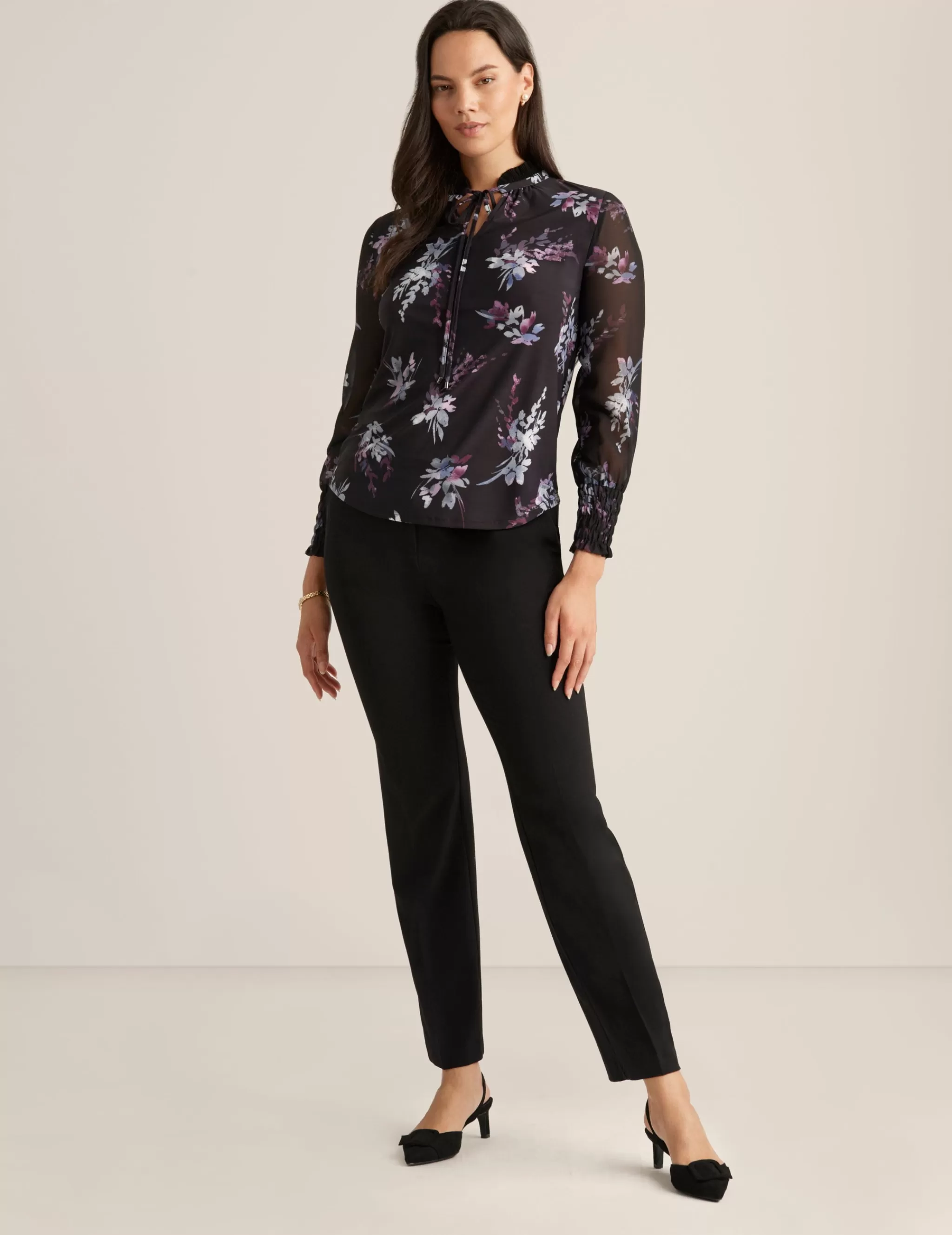 Outlet Anne Klein Pleated Chiffon Blouse Anne Black Multi