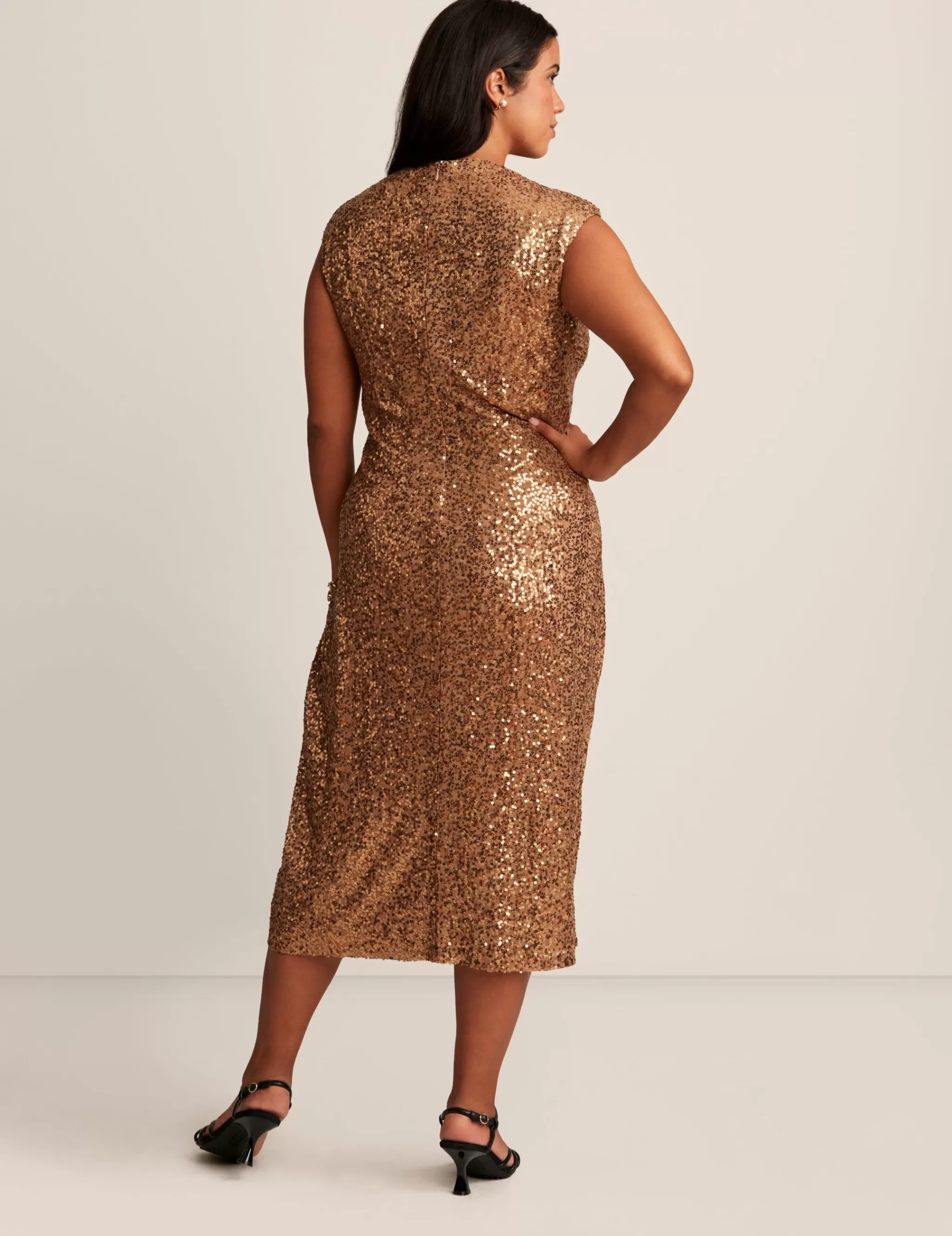 Best Sale Anne Klein Plus Size Sleeveless Draped Neck Midi Dress Gold