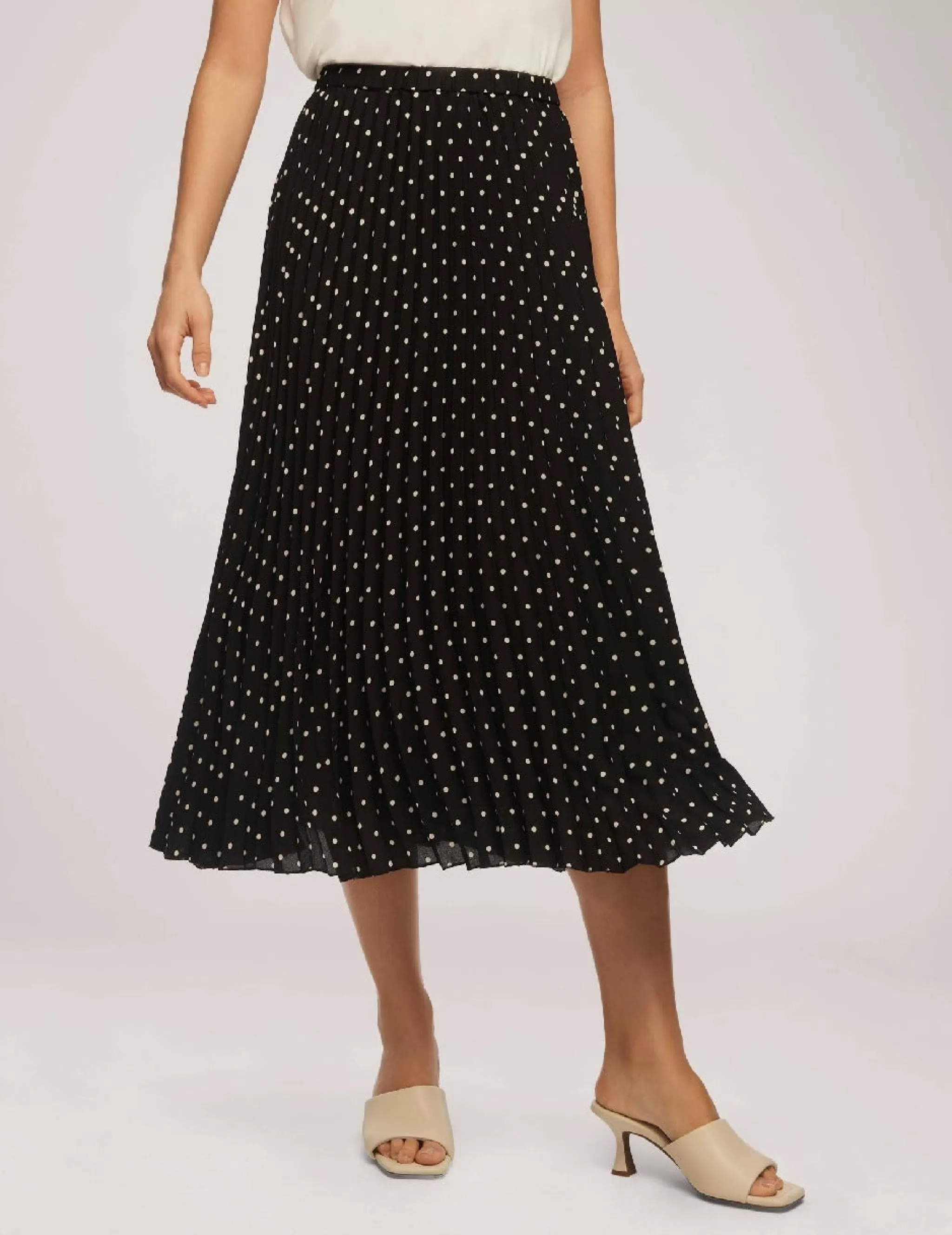 Outlet Anne Klein Polka Dot Chiffon Pull On Pleated Skirt Anne Black/Anne White