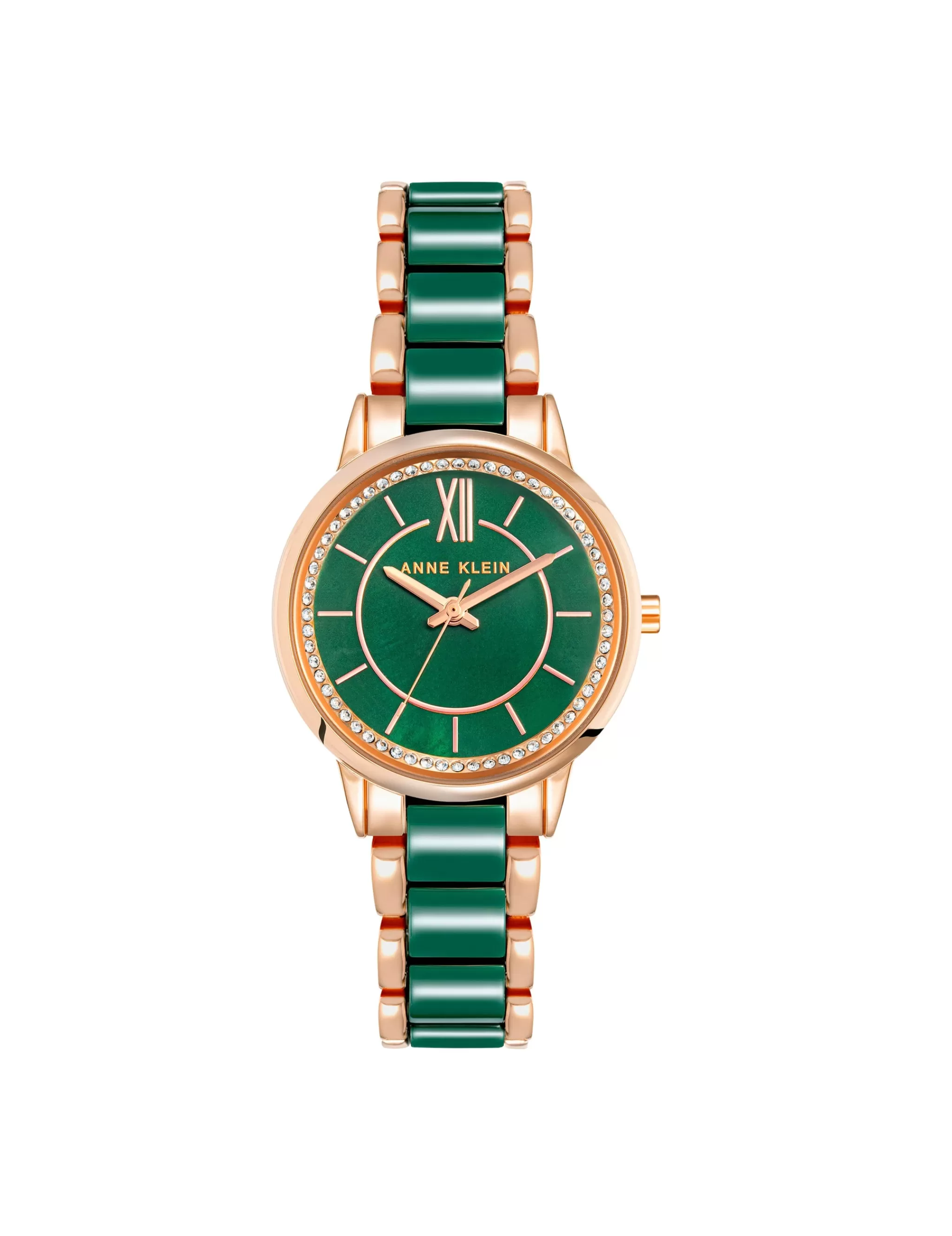 Hot Anne Klein Premium Crystal Ceramic Bracelet Watch Rose Gold-Tone/ Green
