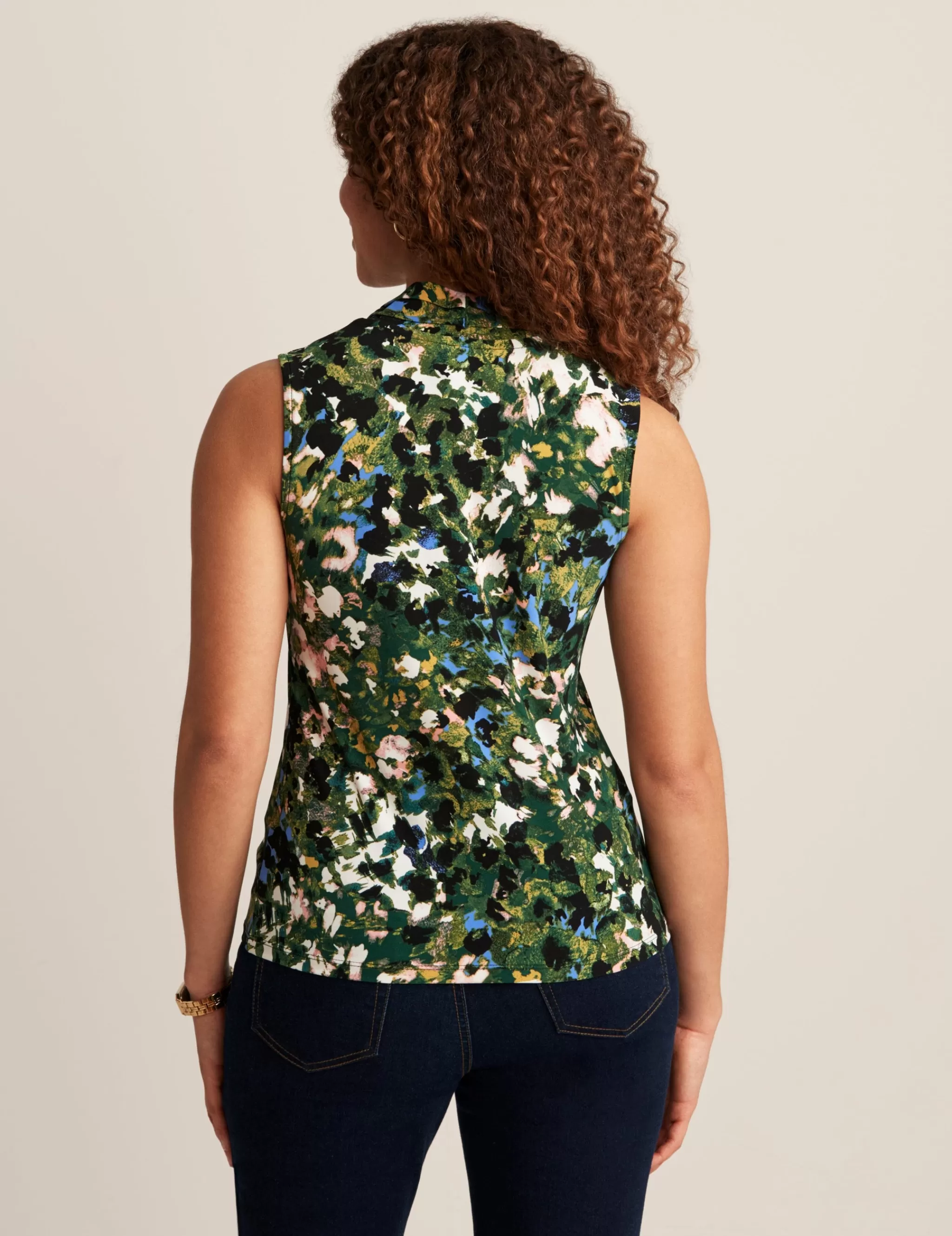 New Anne Klein Printed Ity Triple Pleat Top Pine Forest Multi
