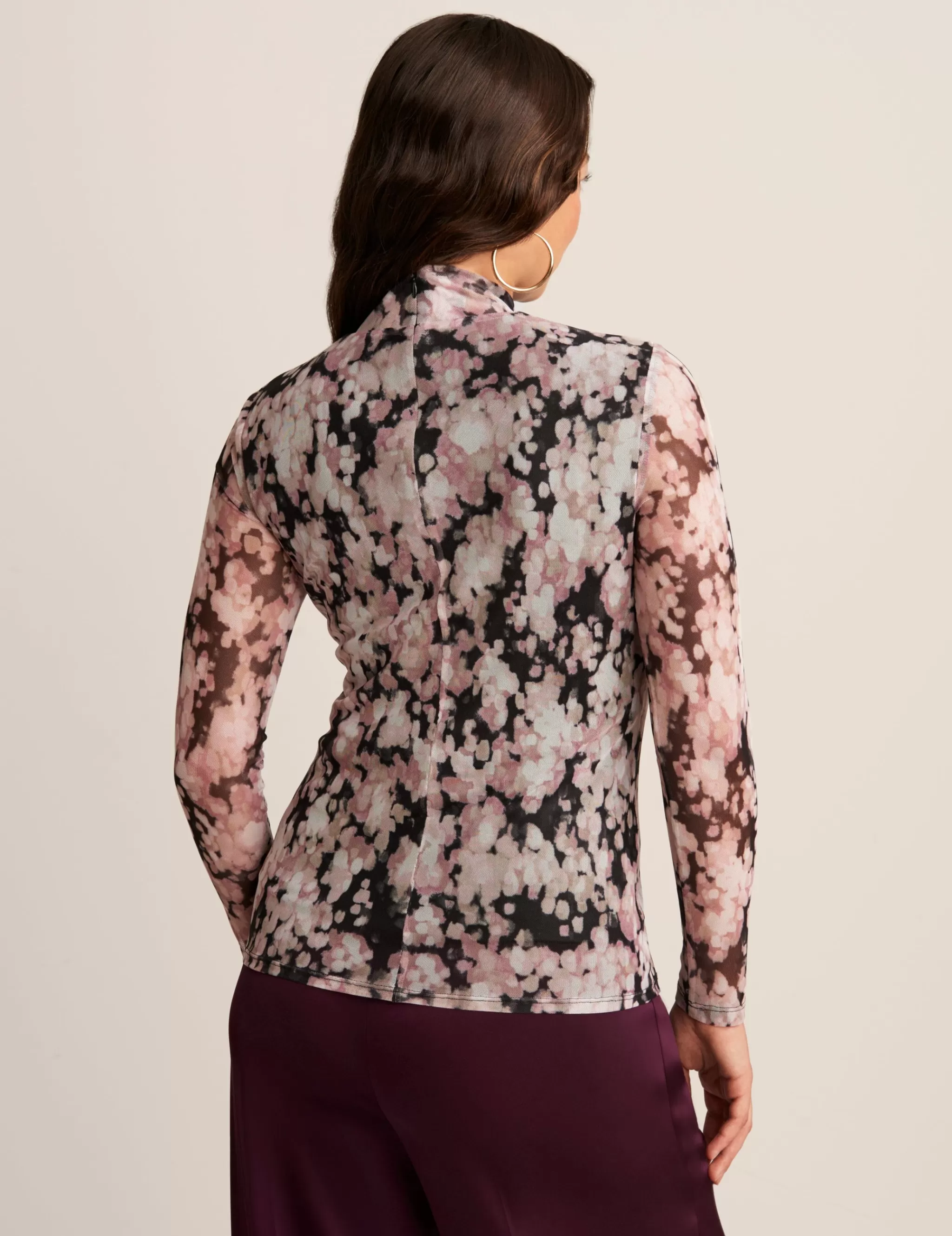 Flash Sale Anne Klein Printed Mesh Zip Back Mock Neck Wistful Rose Multi