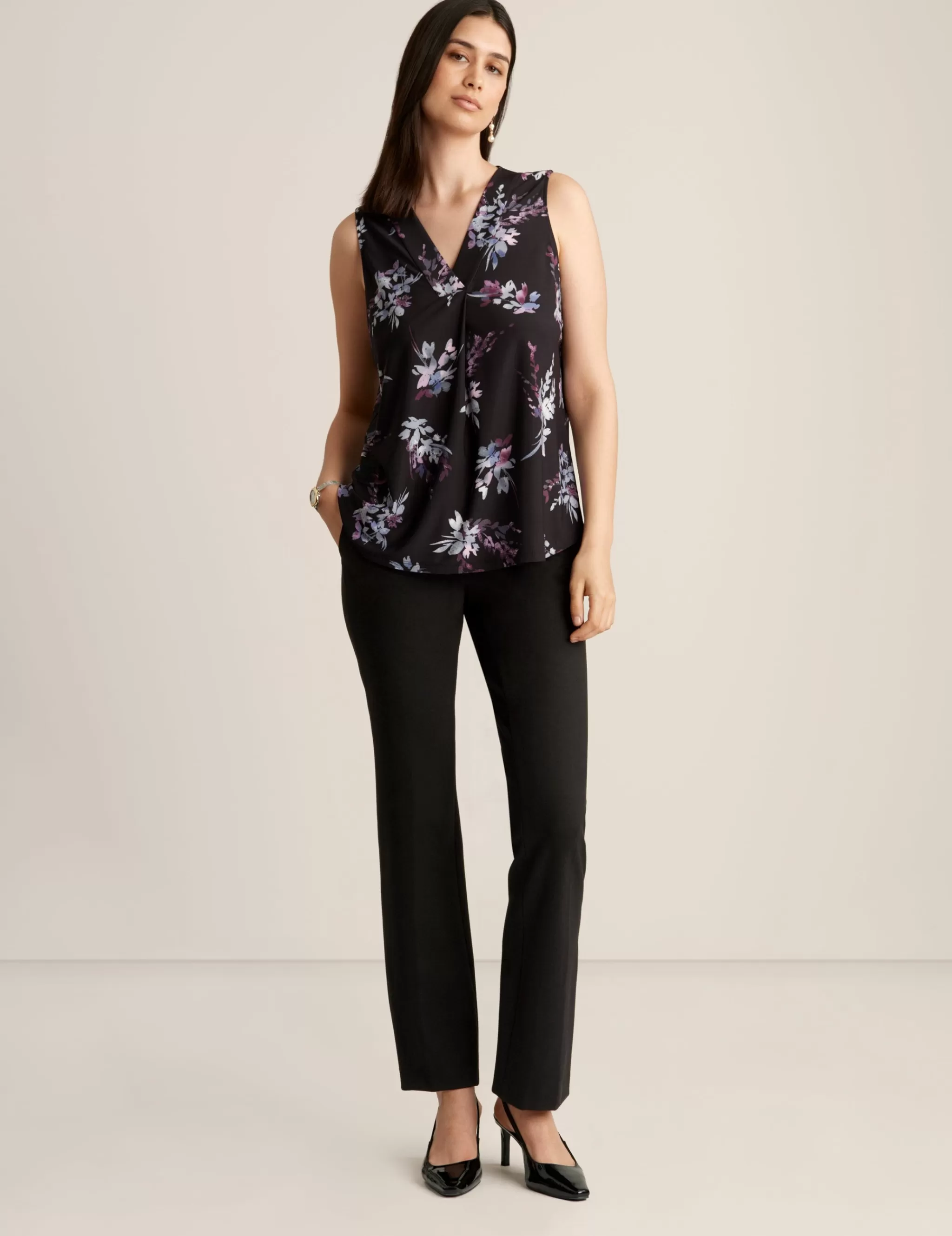 Outlet Anne Klein Printed Pleat Front Shell Anne Black Multi