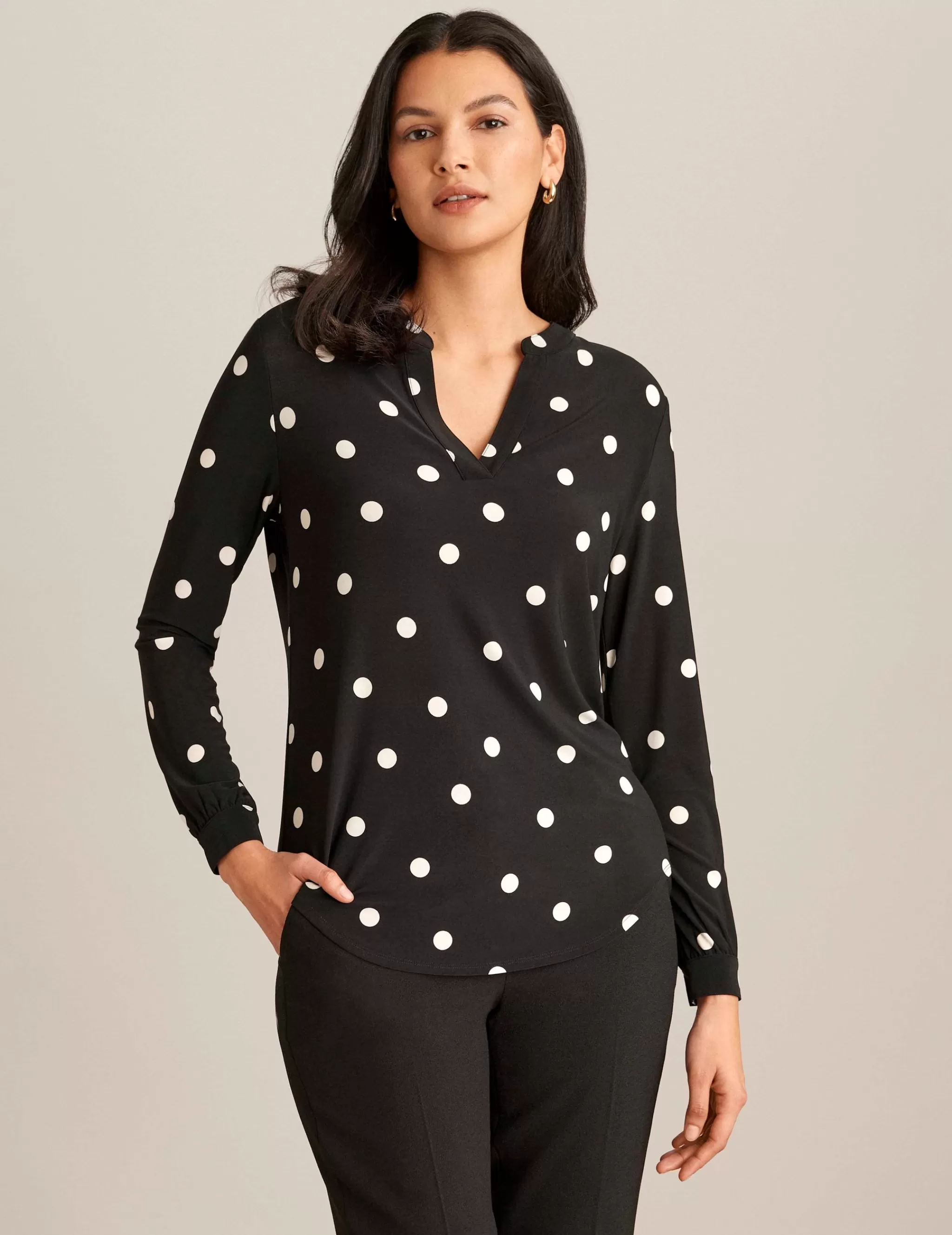 Online Anne Klein Printed Split Neck Tunic Anne Black/Anne White