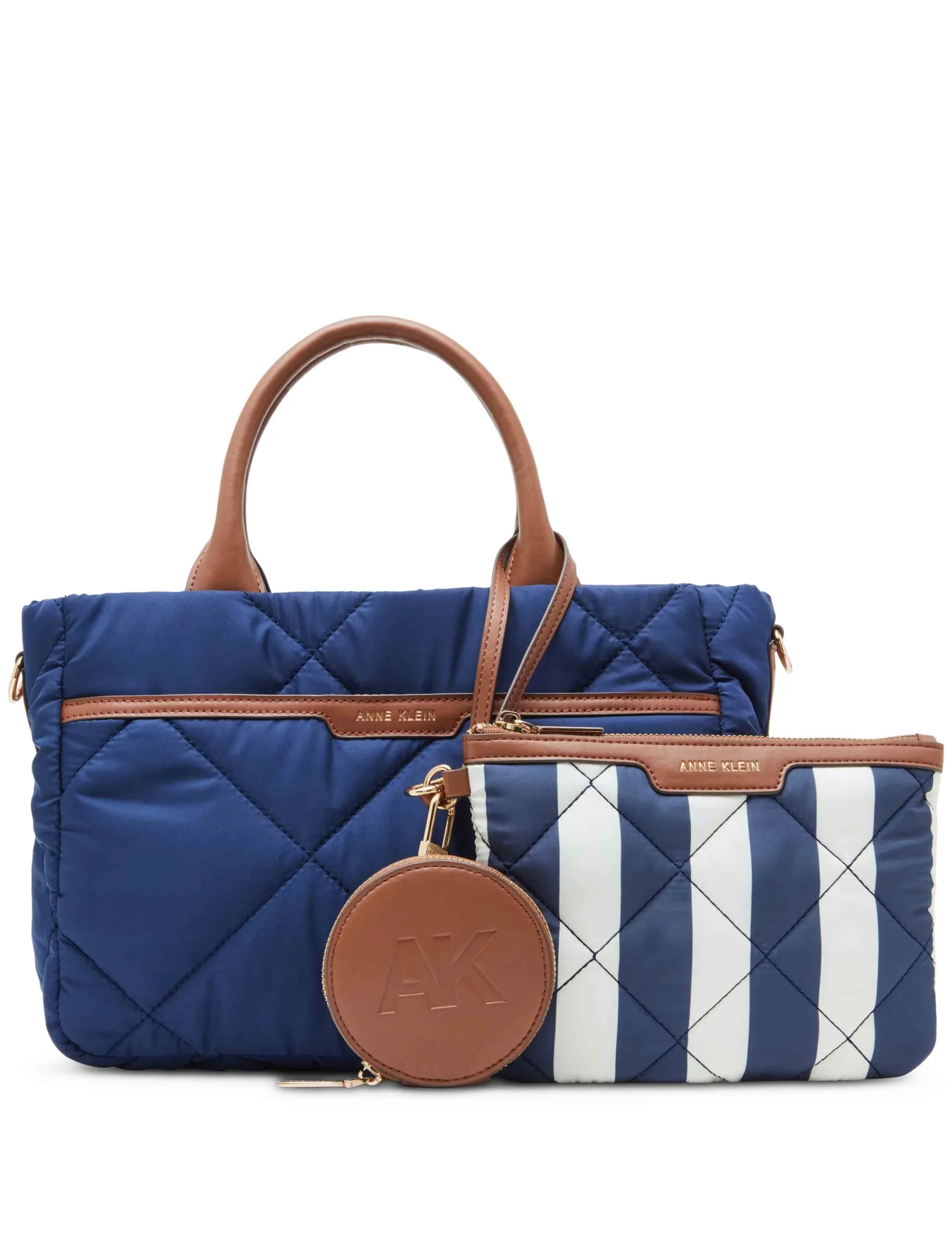 New Anne Klein Quilted Nylon Satchel With Pouch And Coin Case