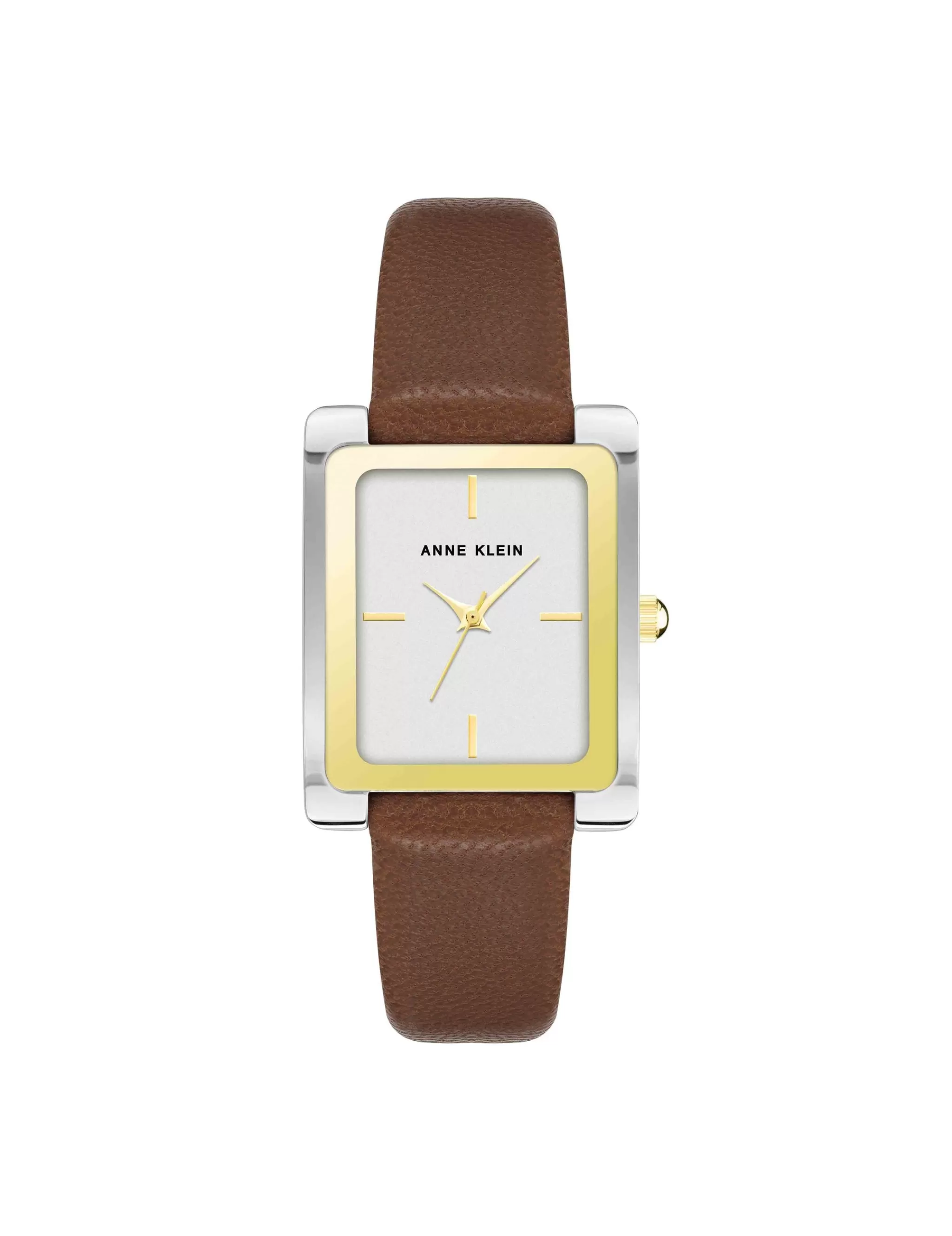 Outlet Anne Klein Rectangular Case Leather Band Watch Brown/ Two-Tone