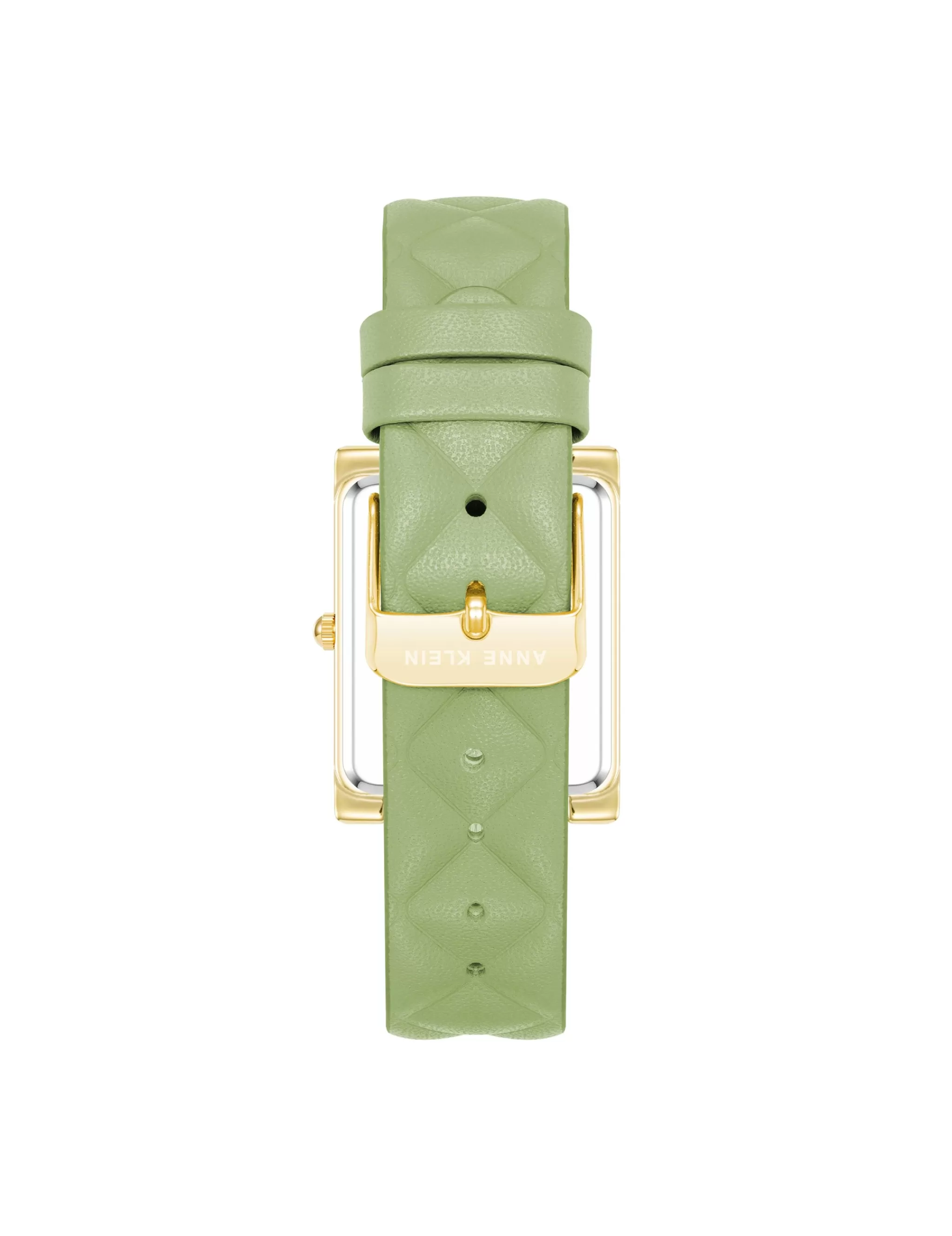 Best Anne Klein Rectangular Case Quilted Leather Band Watch Green/Gold-Tone