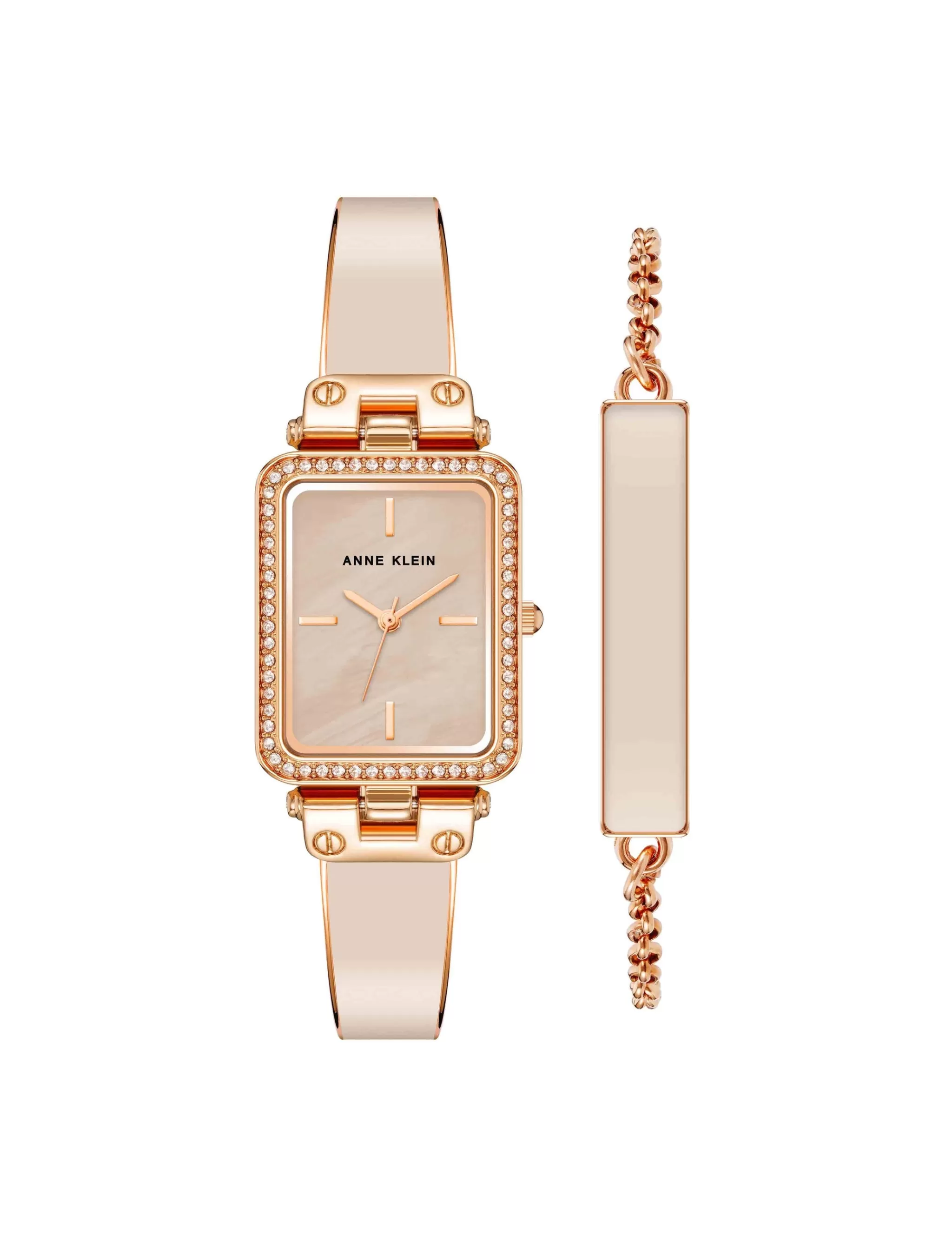 Fashion Anne Klein Rectangular Case Watch And Bracelet Set Blush/Rose Gold-Tone