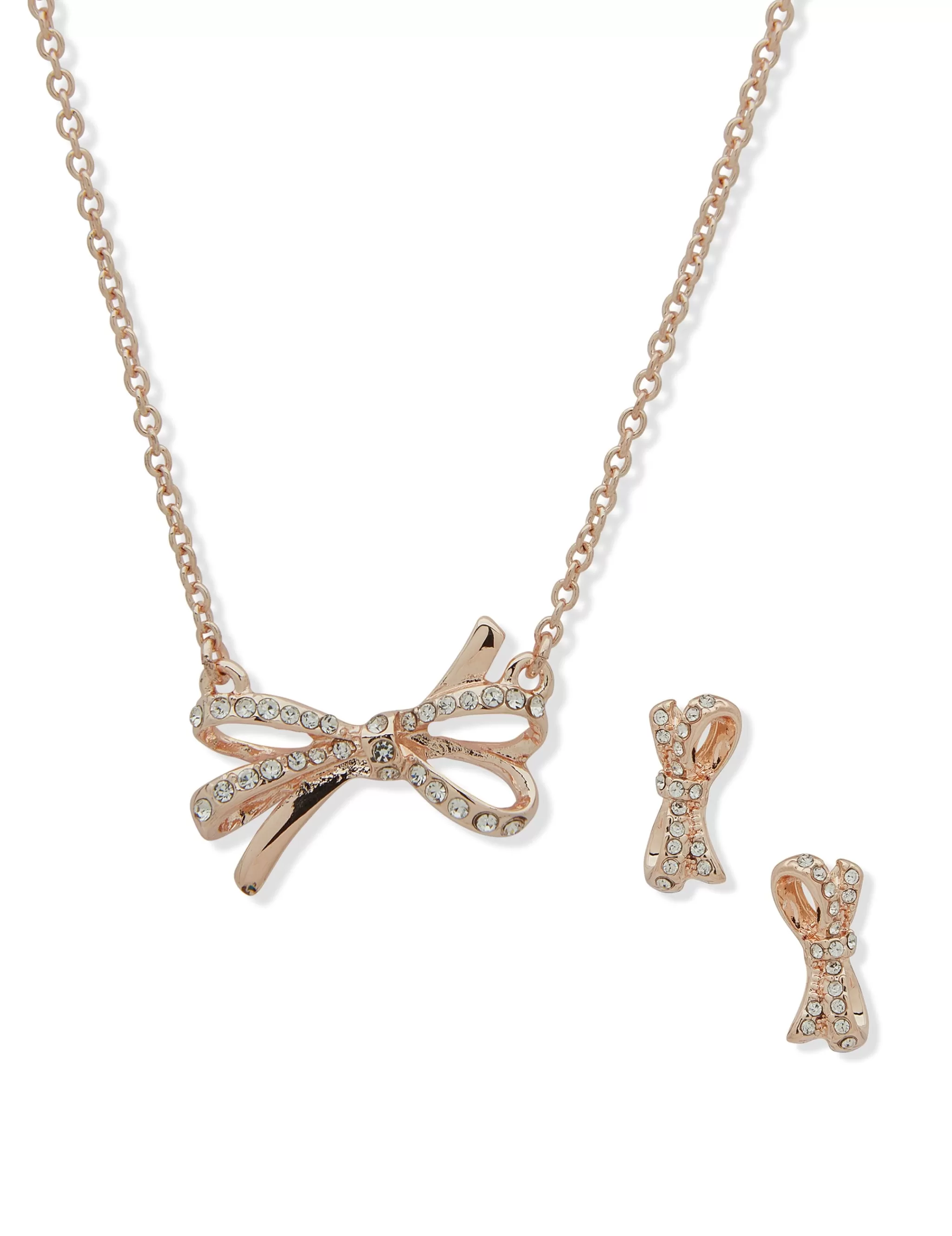 Cheap Anne Klein Rose Gold Bow Necklace And Earring Set In Pouch