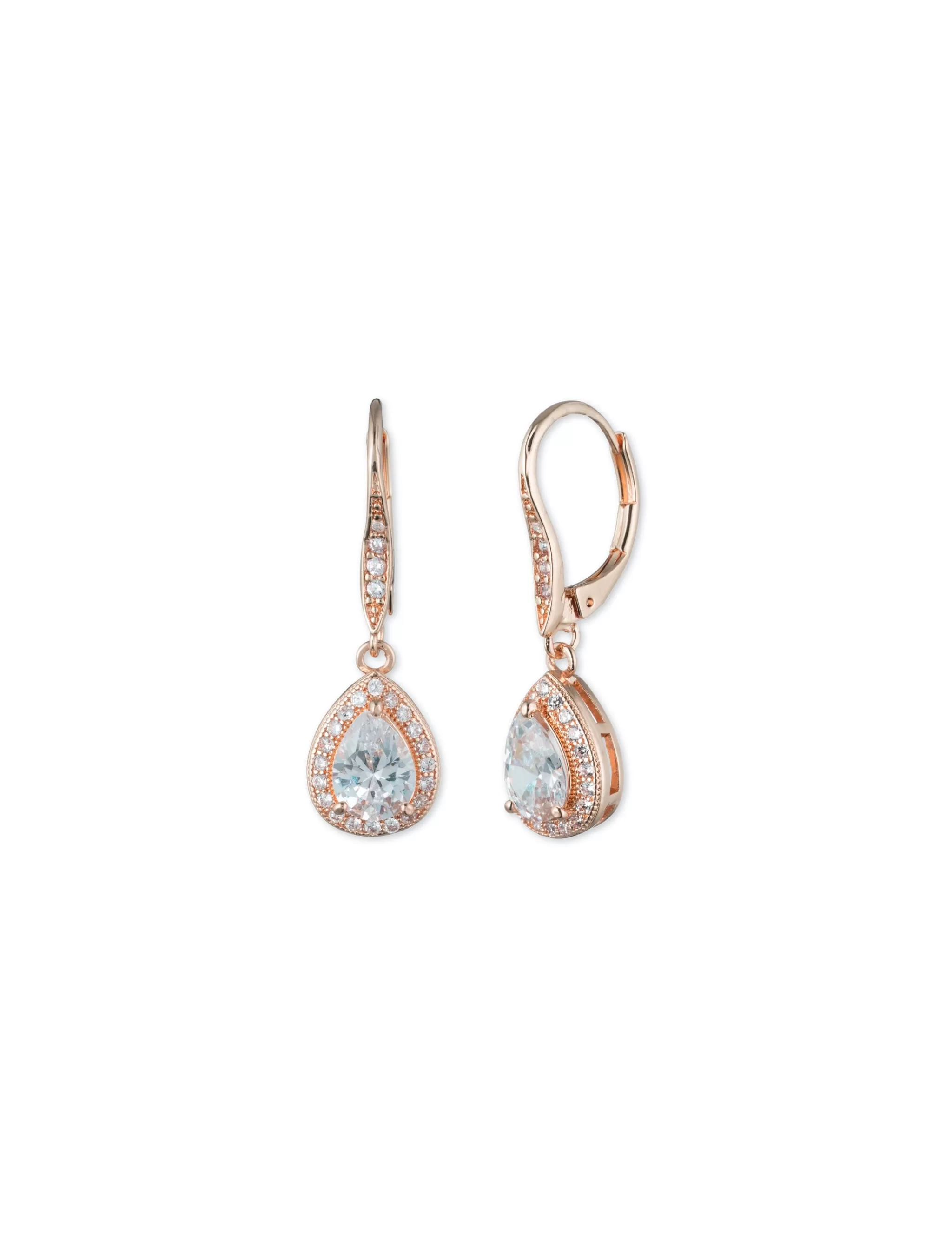 Best Sale Anne Klein Rose Gold-Tone Cubic Zirconia Halo Drop Earrings