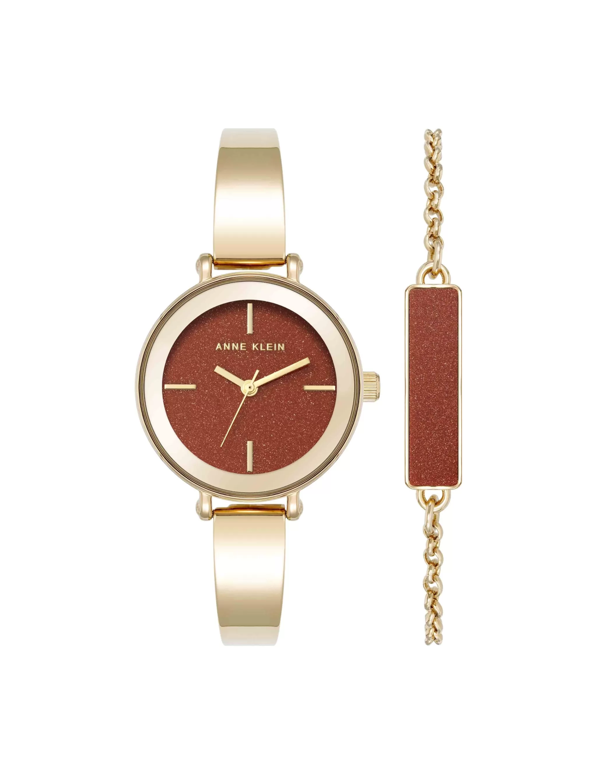 New Anne Klein Round Gemstone Bangle Watch Set