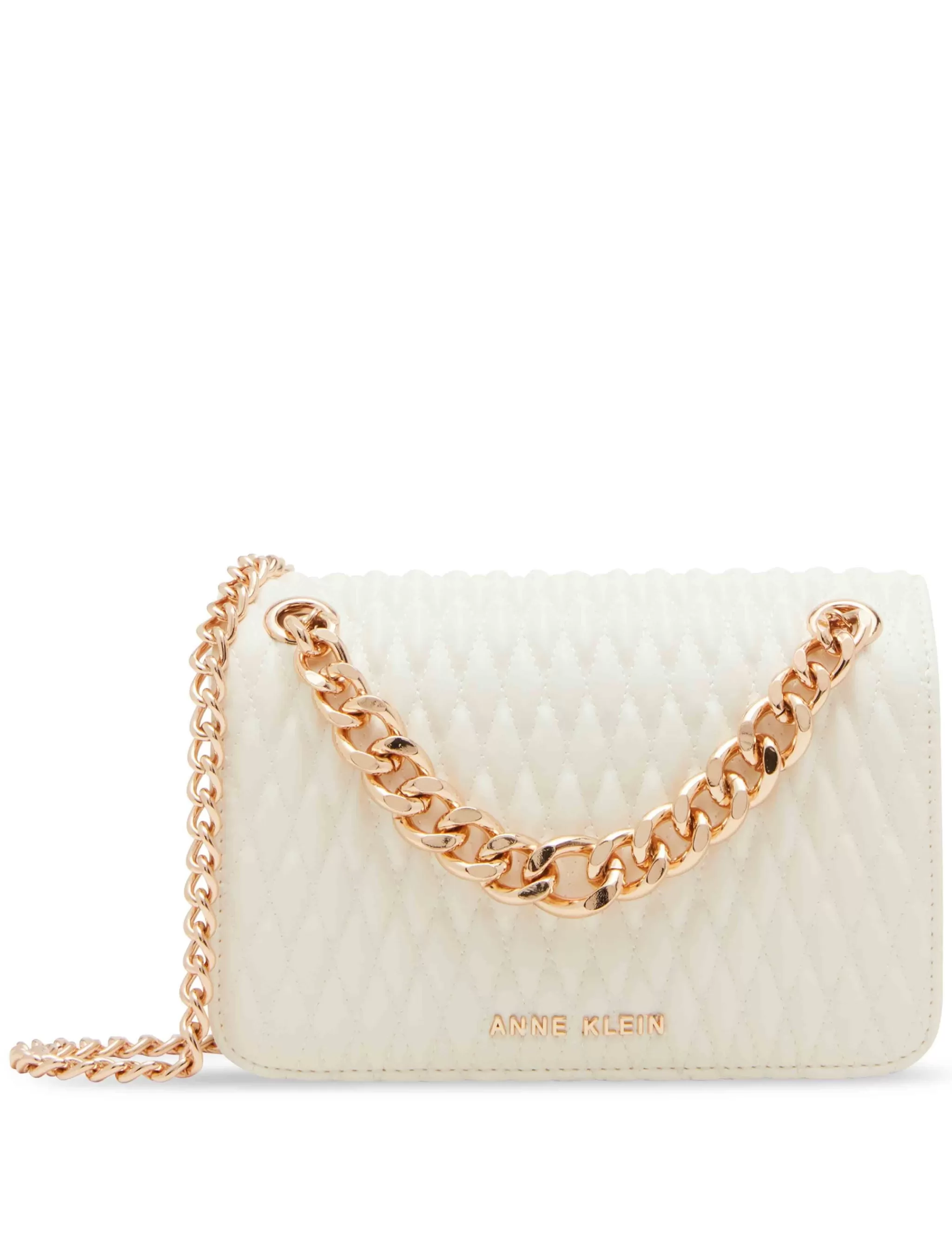 New Anne Klein Ruched Flap Crossbody With Oversized Chain Swag