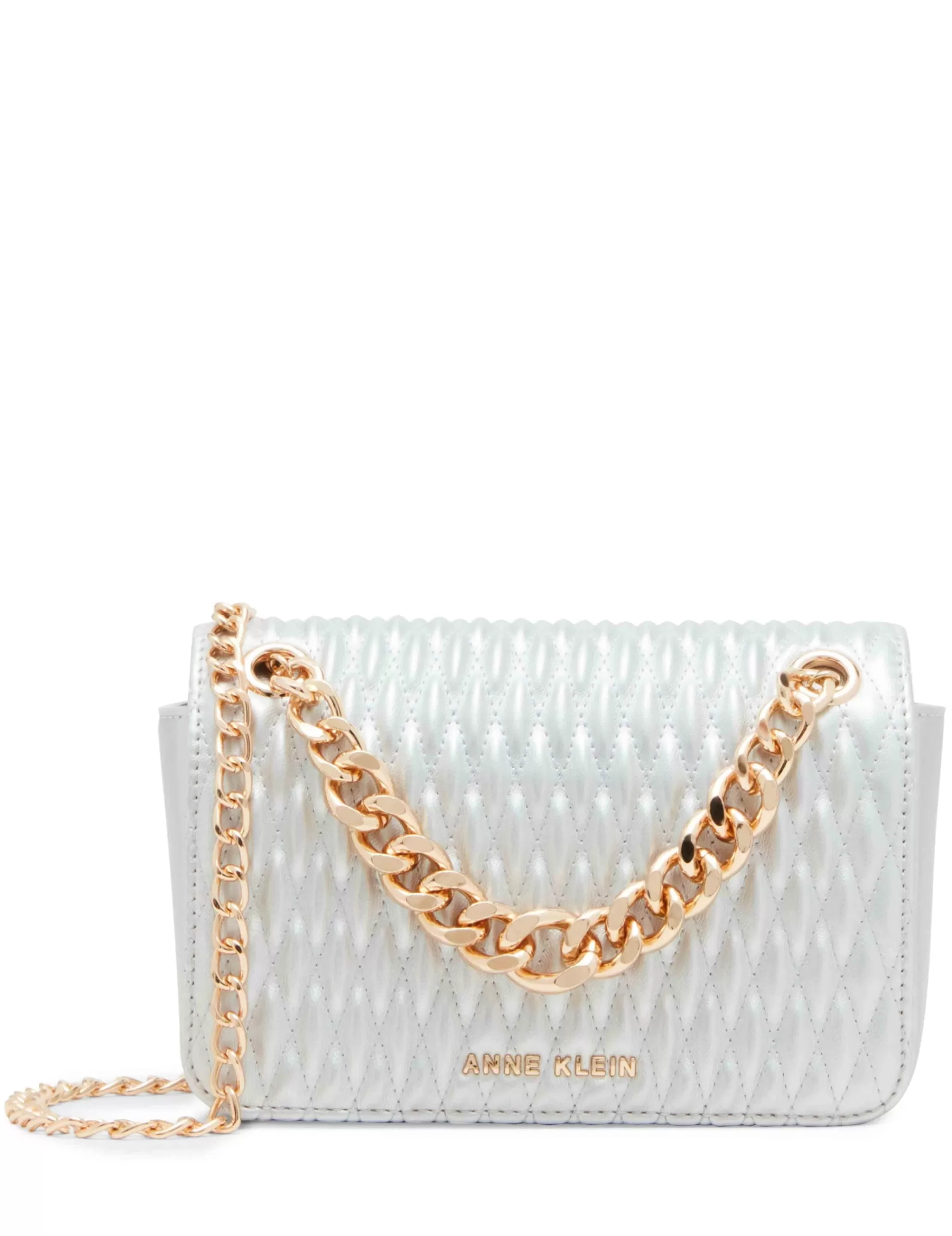 New Anne Klein Ruched Flap Crossbody With Oversized Chain Swag