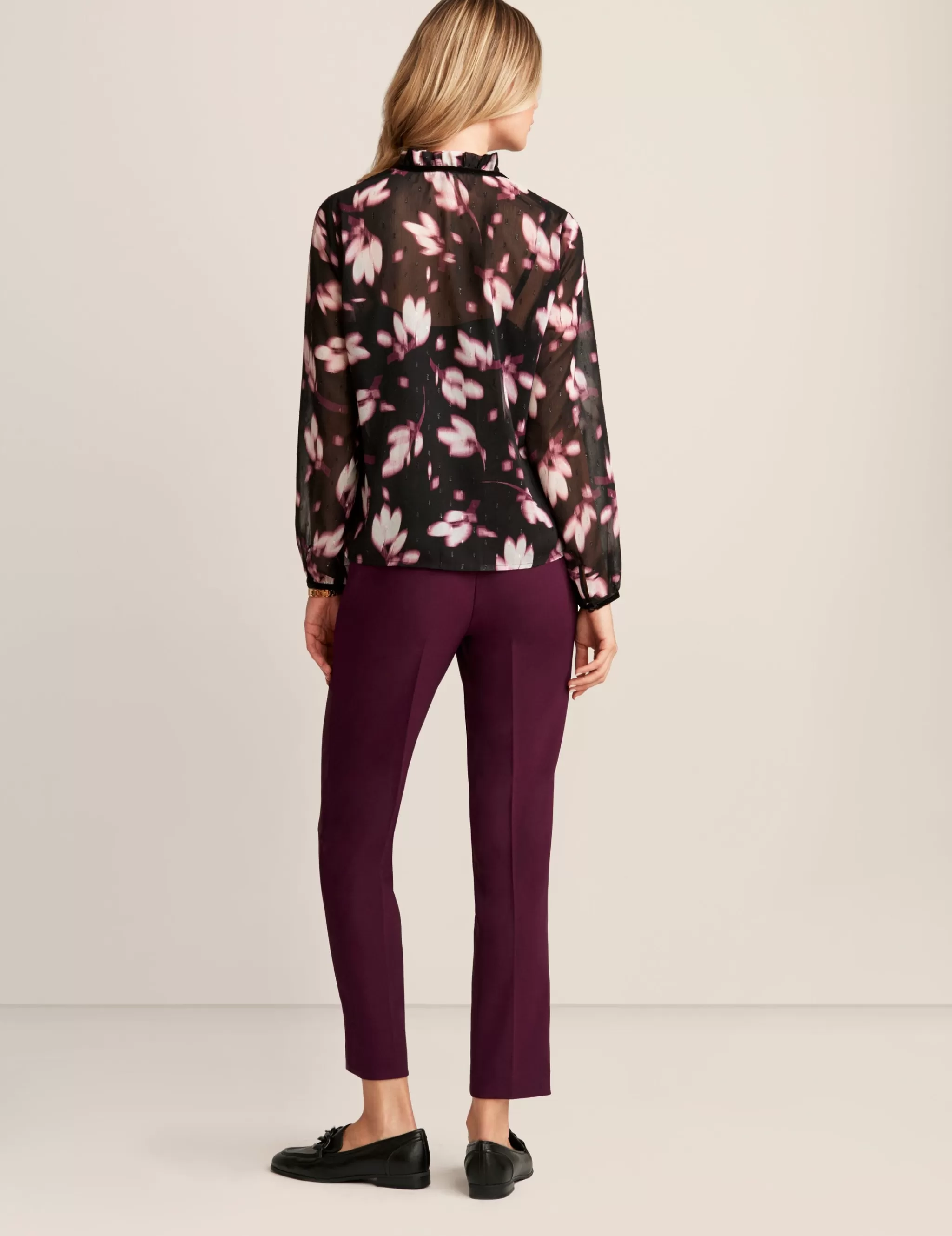 Clearance Anne Klein Ruffle Neck Long Sleeve Blouse Orchid Pink Multi