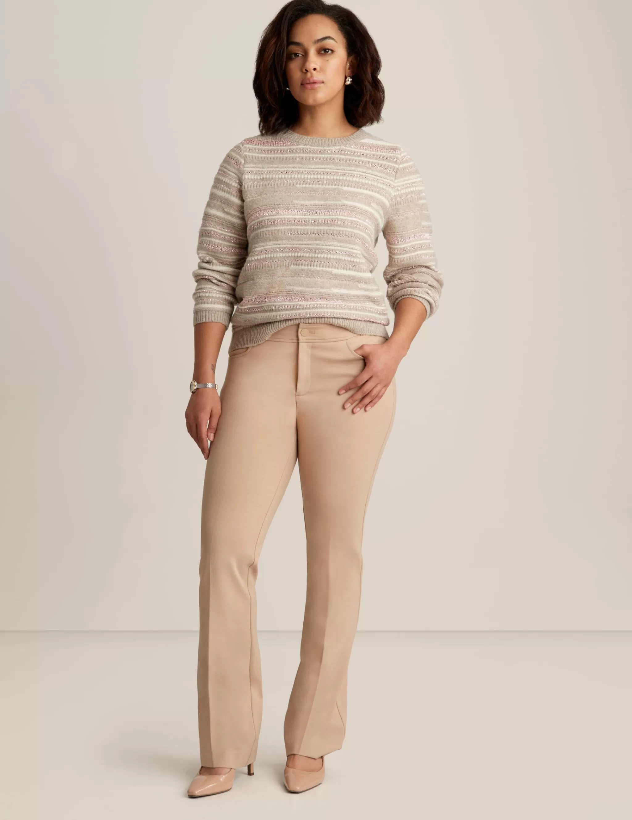 Flash Sale Anne Klein Sequin Stripe Pullover Latte Multi