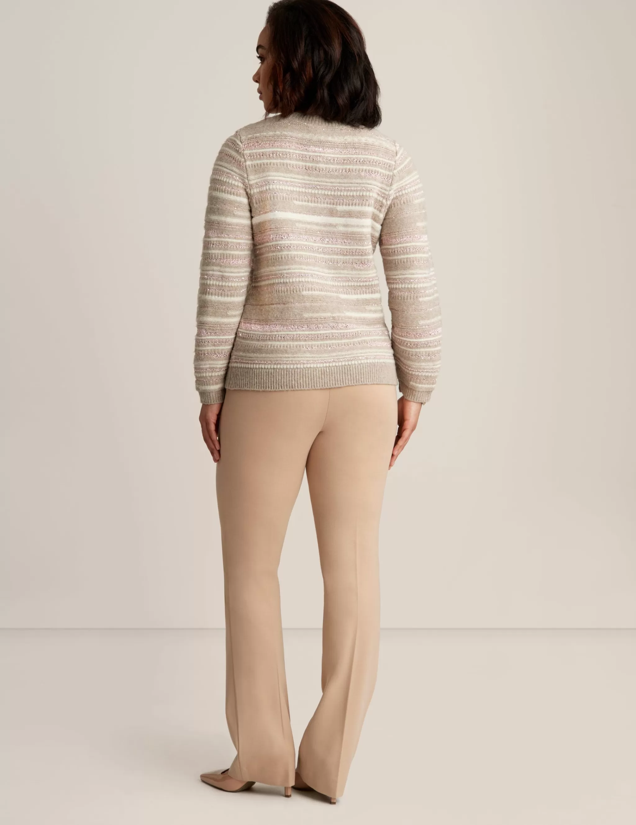 Flash Sale Anne Klein Sequin Stripe Pullover Latte Multi