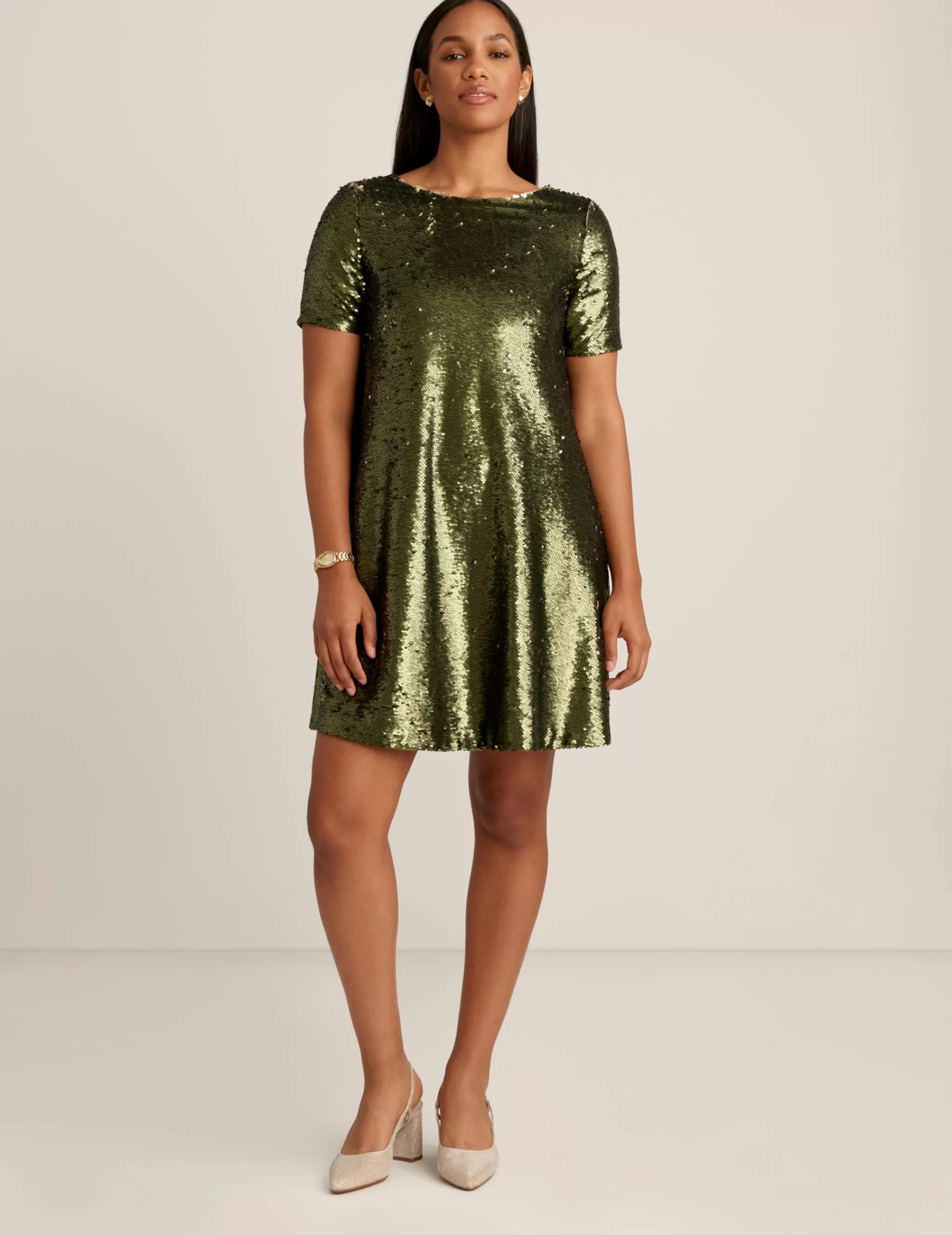 Fashion Anne Klein Sequin T Shirt Dress Olive Night