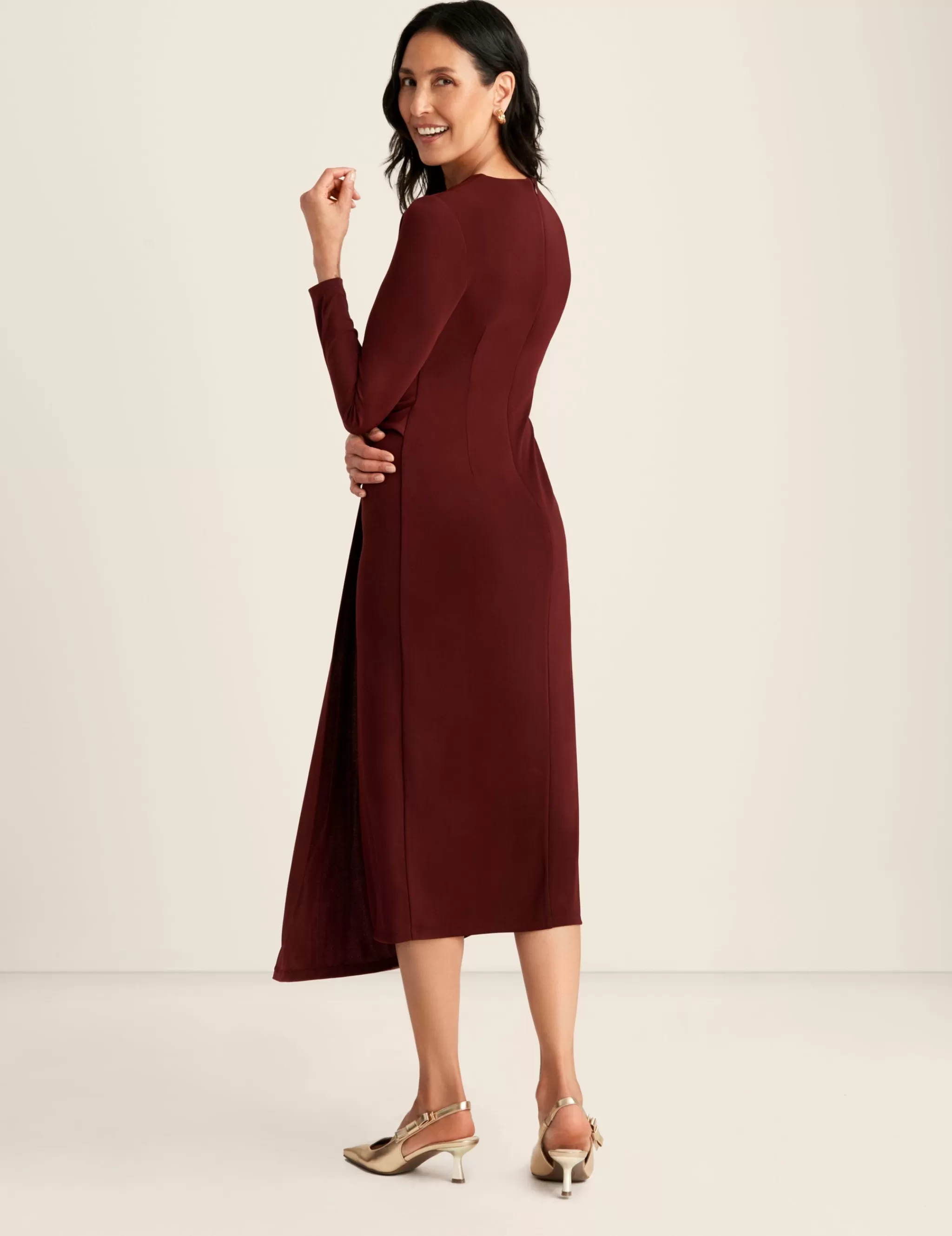Shop Anne Klein Shirred O Ring Midi Dress Syrah Red