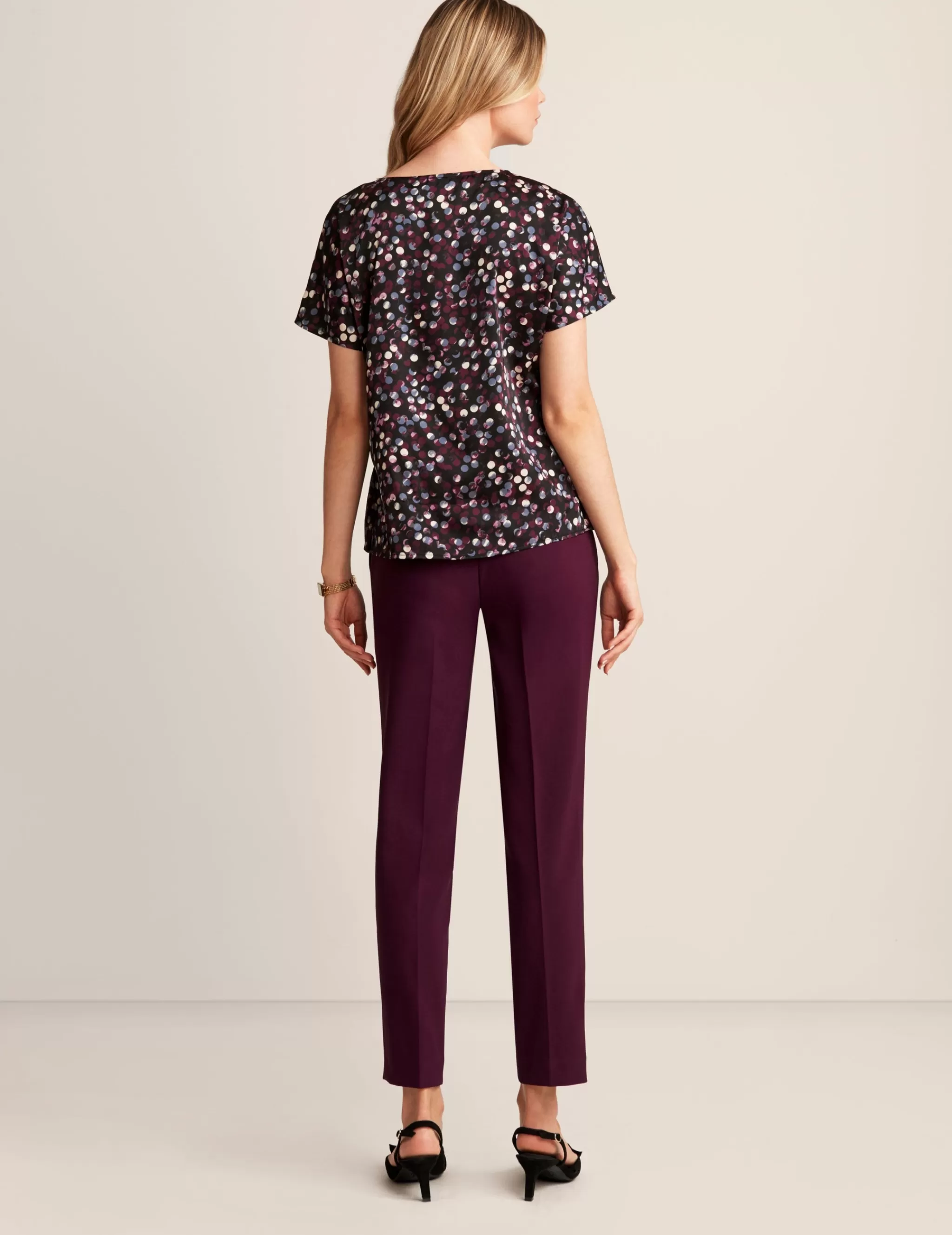 Flash Sale Anne Klein Short Sleeve Blouse With Bateau Neckline Anne Blk/Deep Plum Mlt