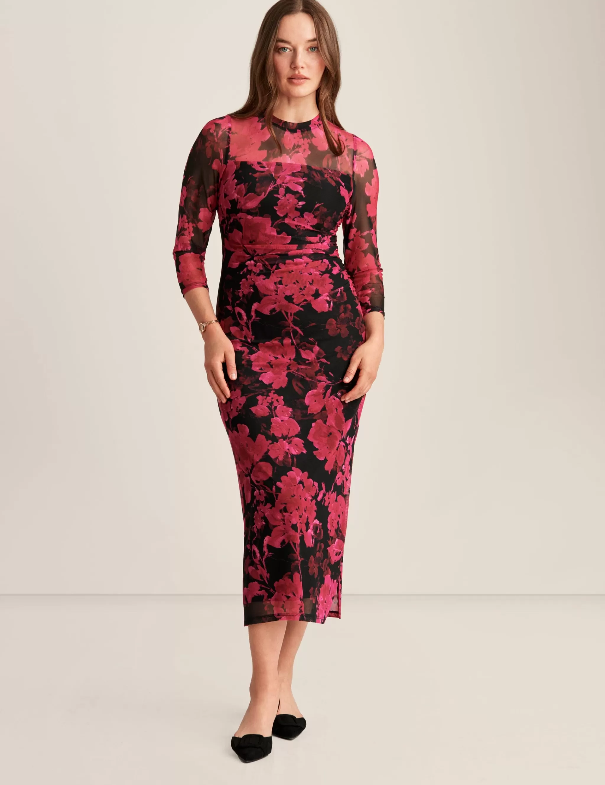 Hot Anne Klein Side Ruched Midi Dress Black Multi/Black