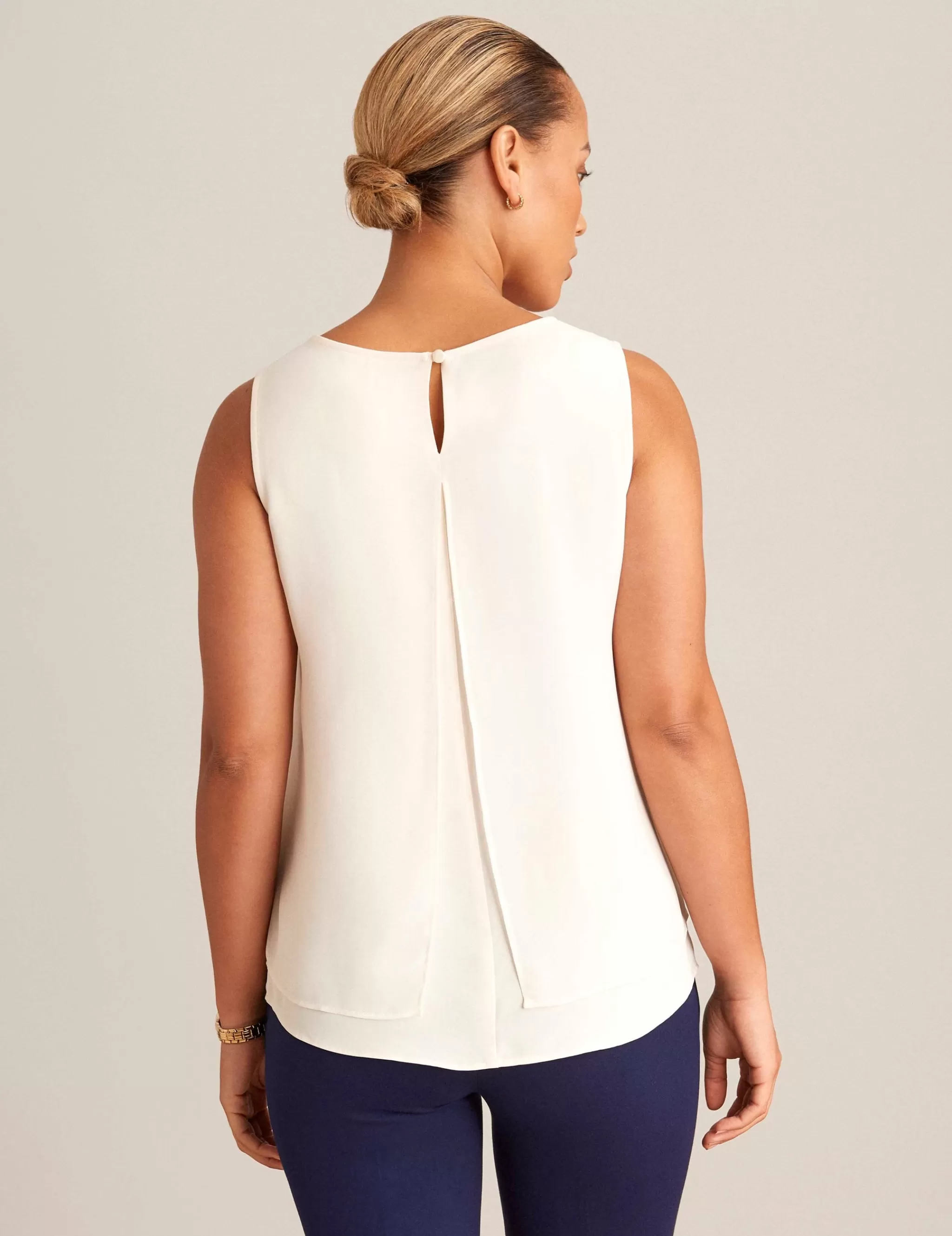 New Anne Klein Sleeveless Double Layer Blouse Anne White