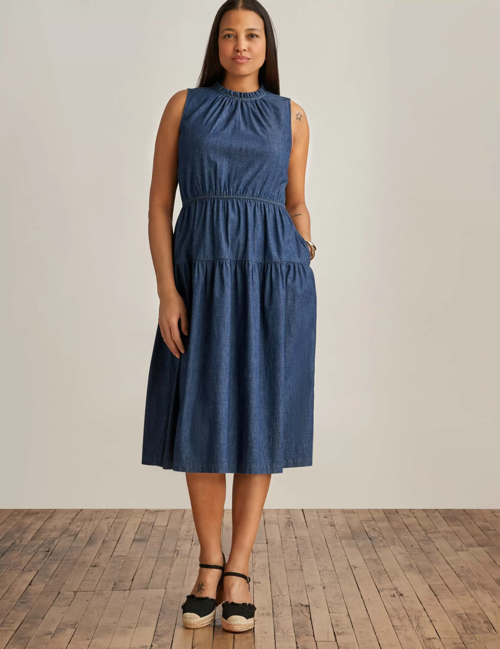 Best Sale Anne Klein Sleeveless Tiered Dress Indigo - Dark Wash