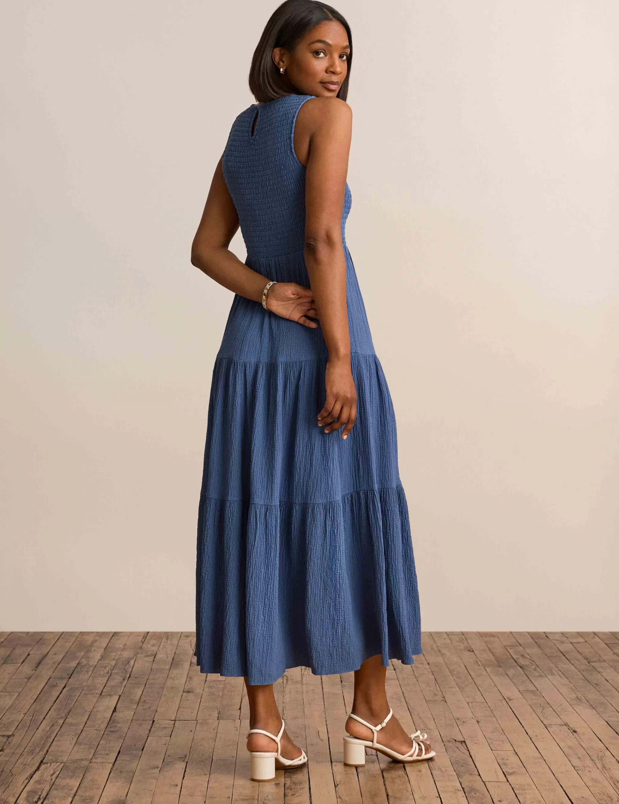 Clearance Anne Klein Smocked Bodice Maxi Dress Blue Jay