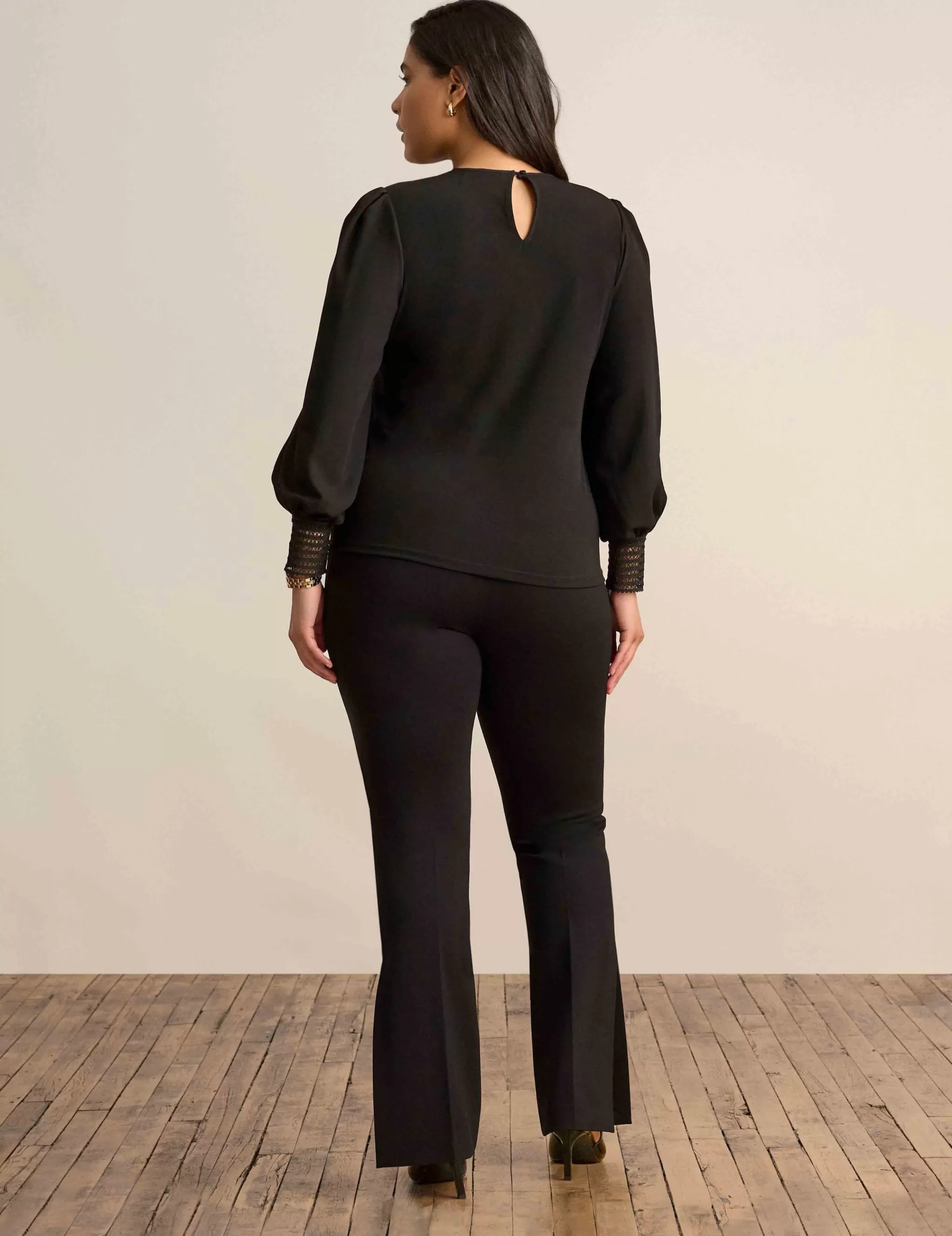 Clearance Anne Klein Solid Mixed Media Top Anne Black
