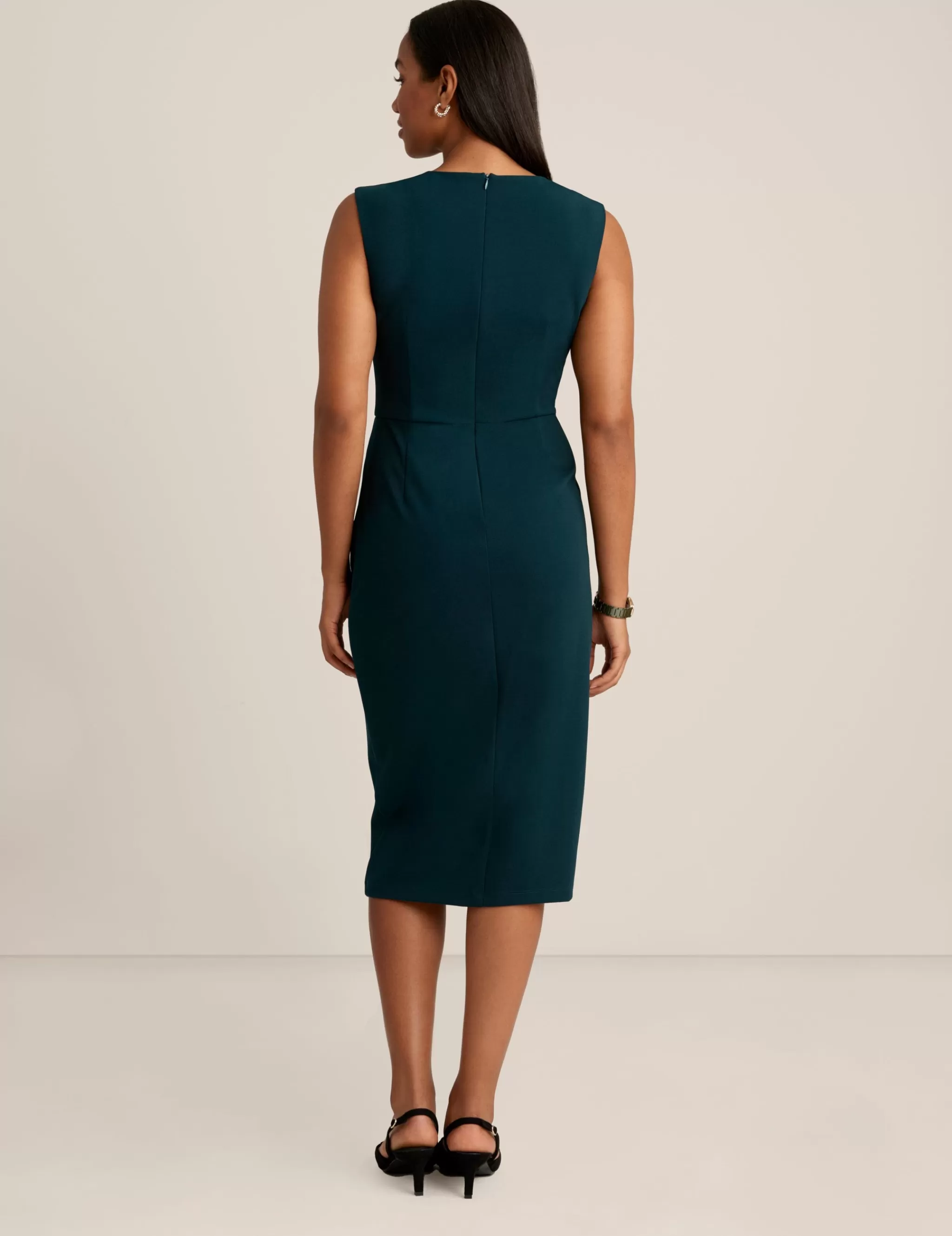 Hot Anne Klein Square Neck Faux Wrap Dress Deep Evergreen