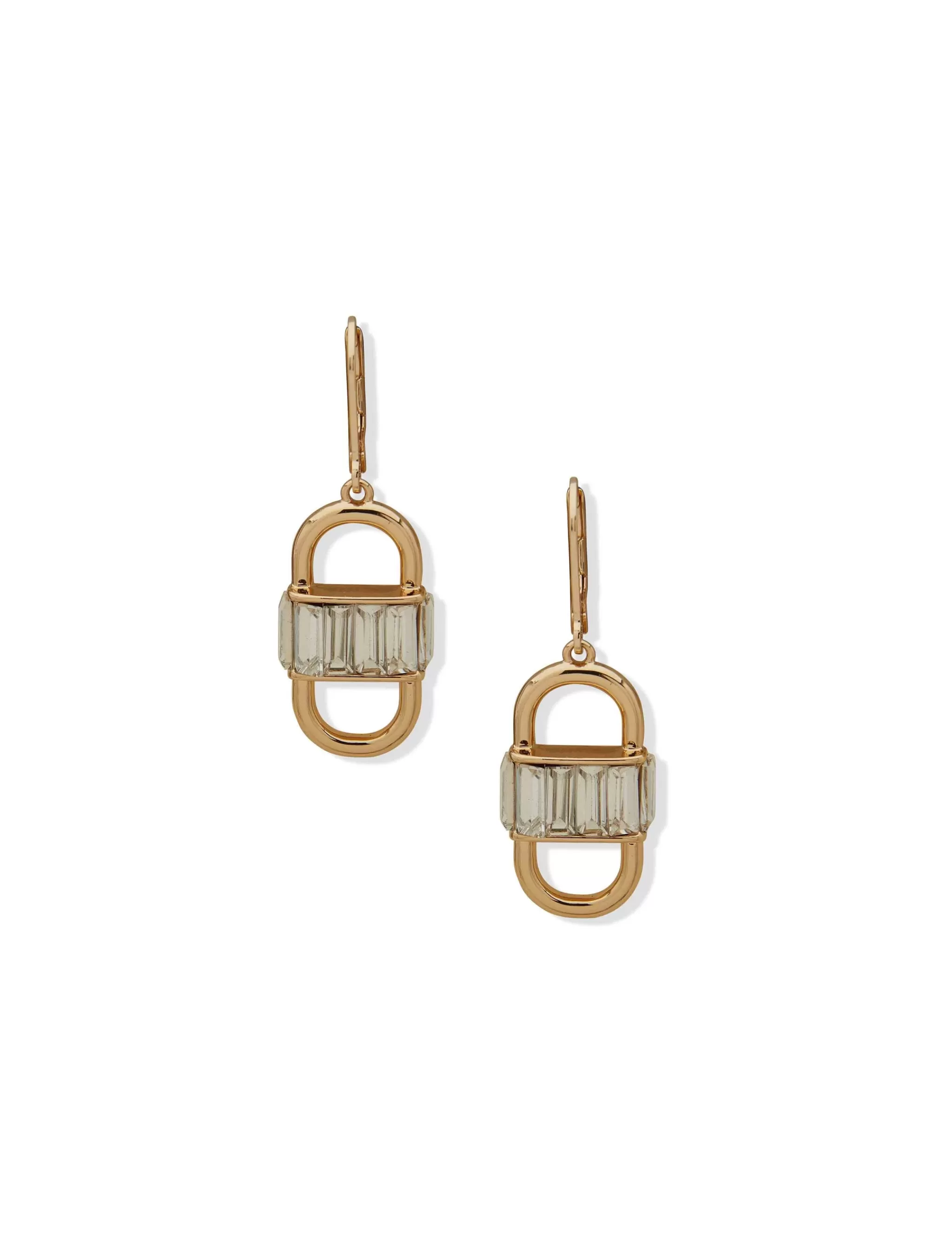 Sale Anne Klein Stone Baguette Openwork Oval Drop Earrings