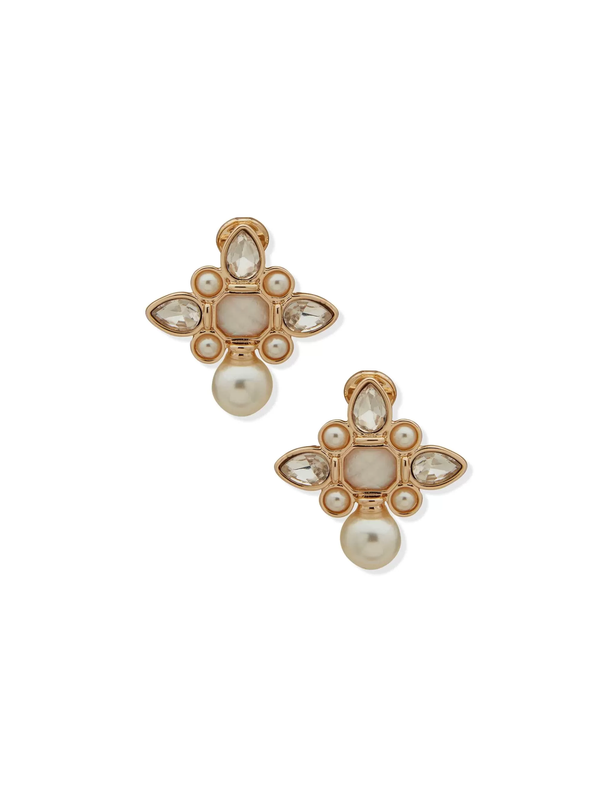 Discount Anne Klein Stone With Faux Pearl Clip On Stud Earrings