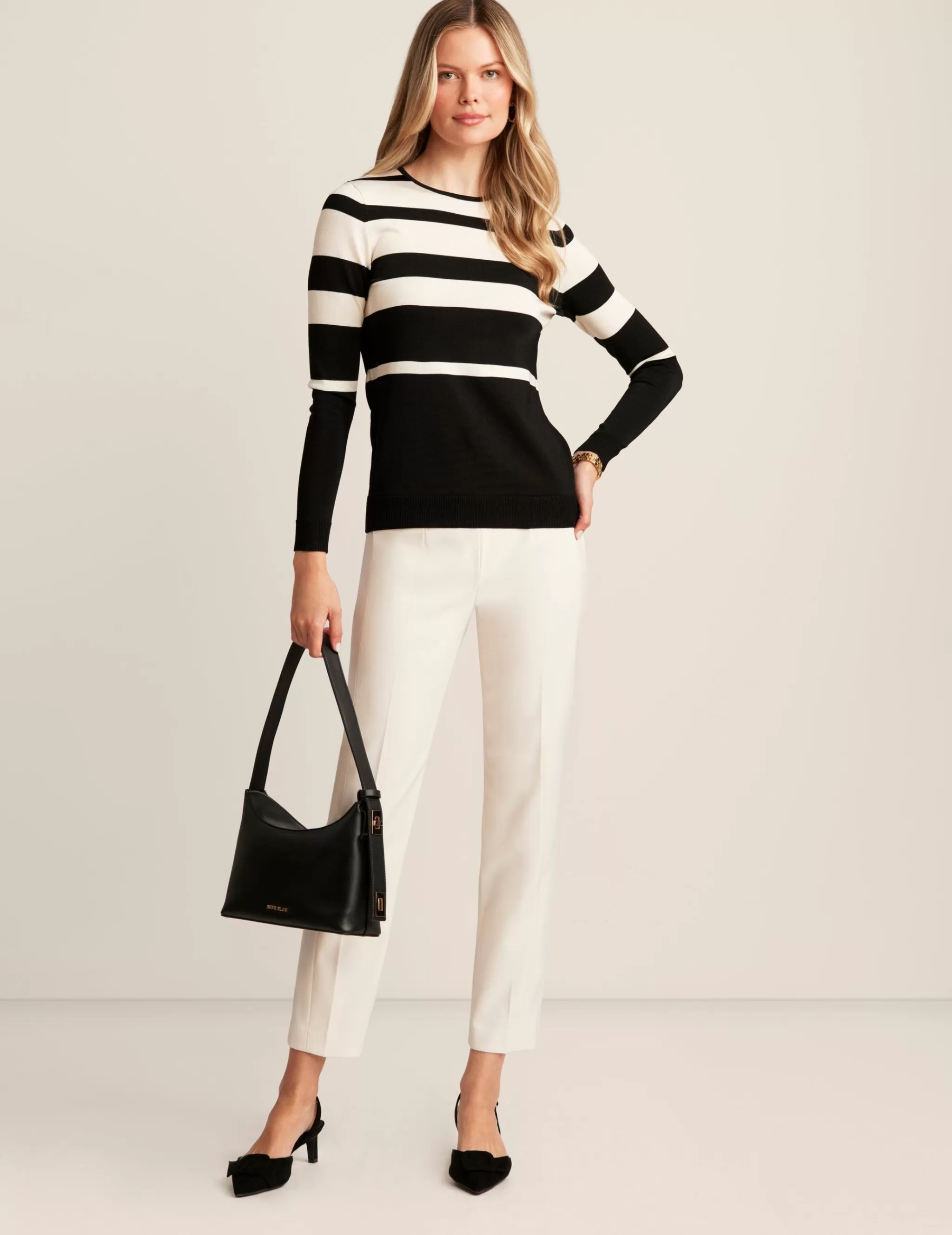 Clearance Anne Klein Striped Crew Neck Pullover Anne Blk/Anne Wht