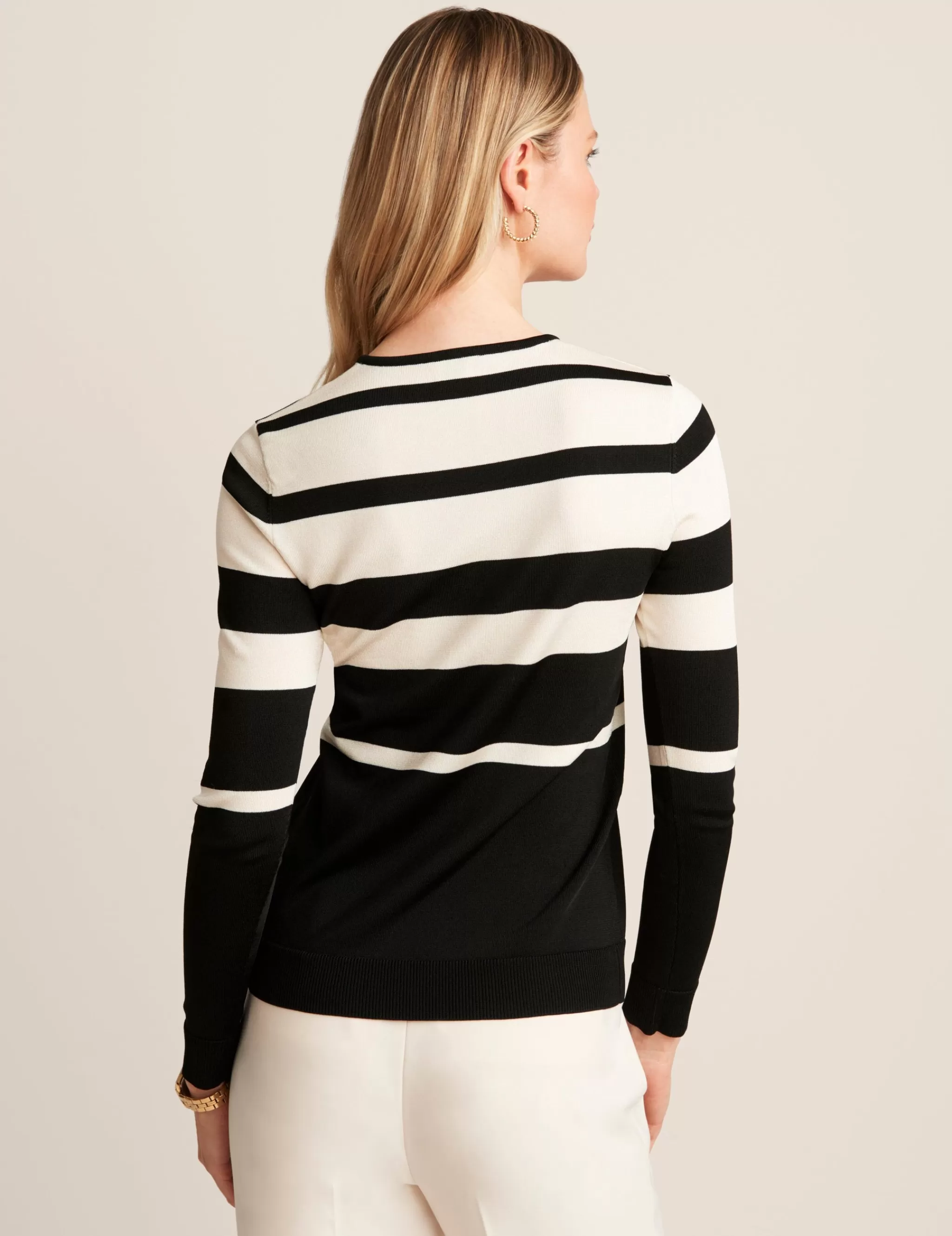 Clearance Anne Klein Striped Crew Neck Pullover Anne Blk/Anne Wht