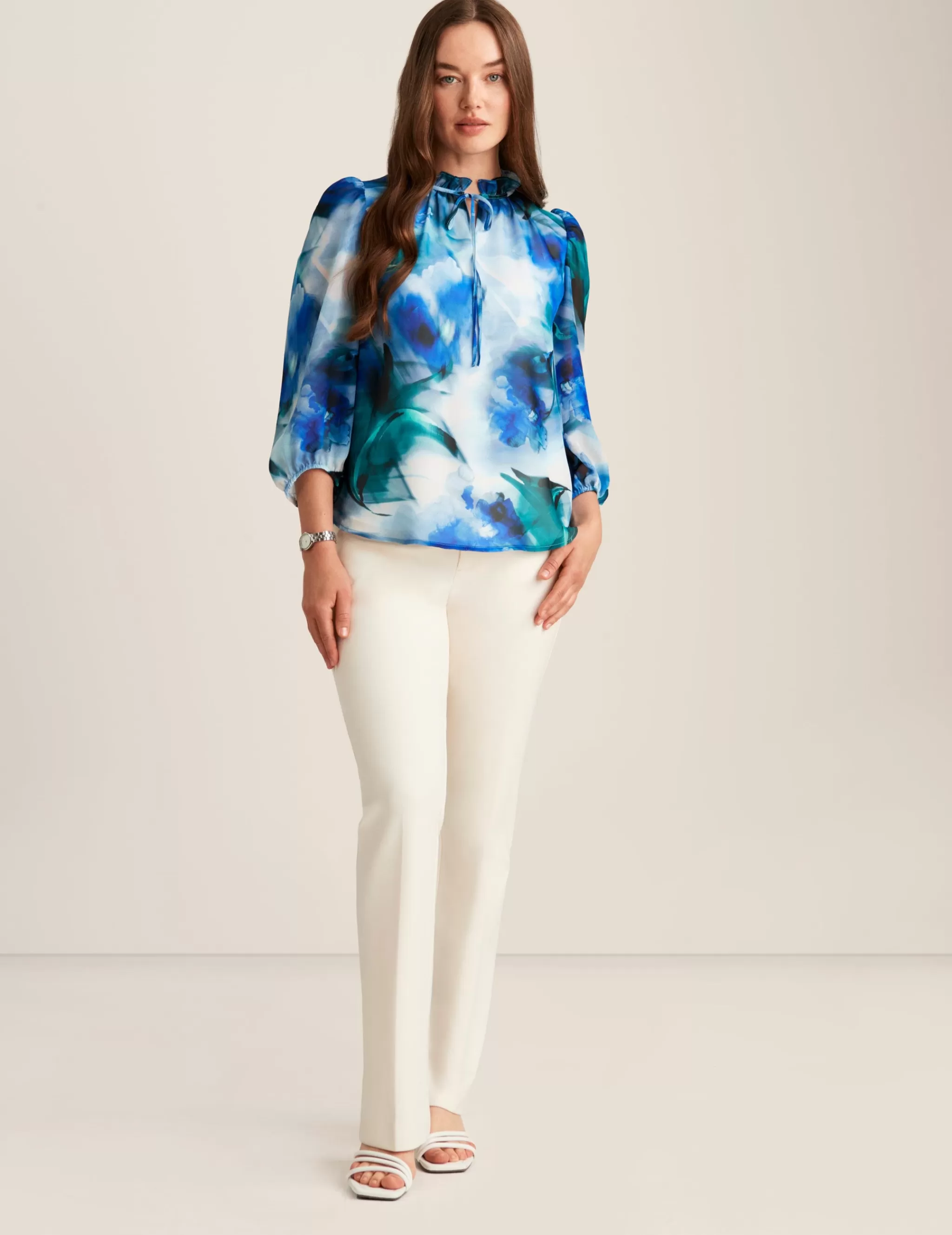 Discount Anne Klein Three Quarter Sleeve Tulla Blouse Anne White Multi