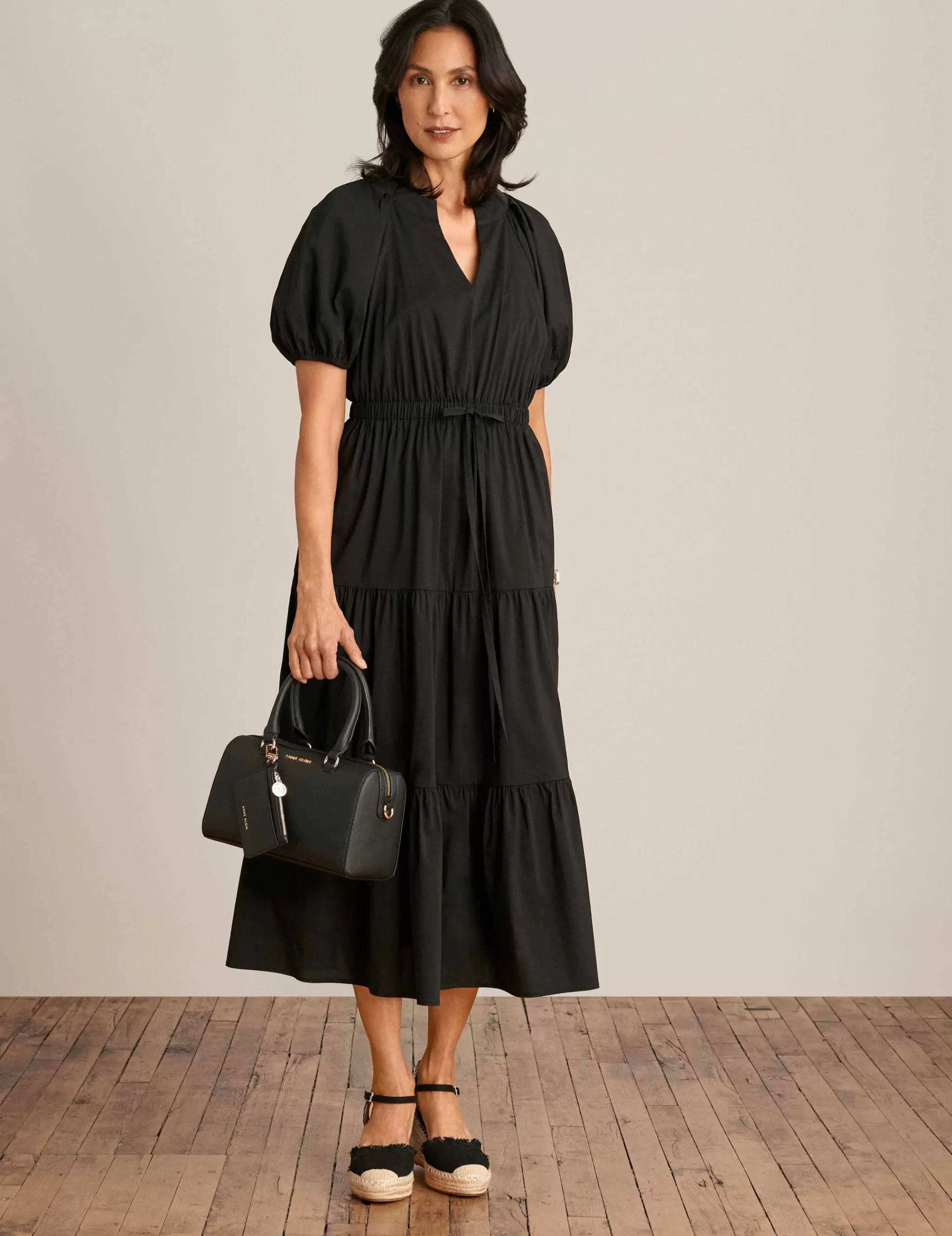 Clearance Anne Klein Tiered Puff Sleeve Midi Dress
