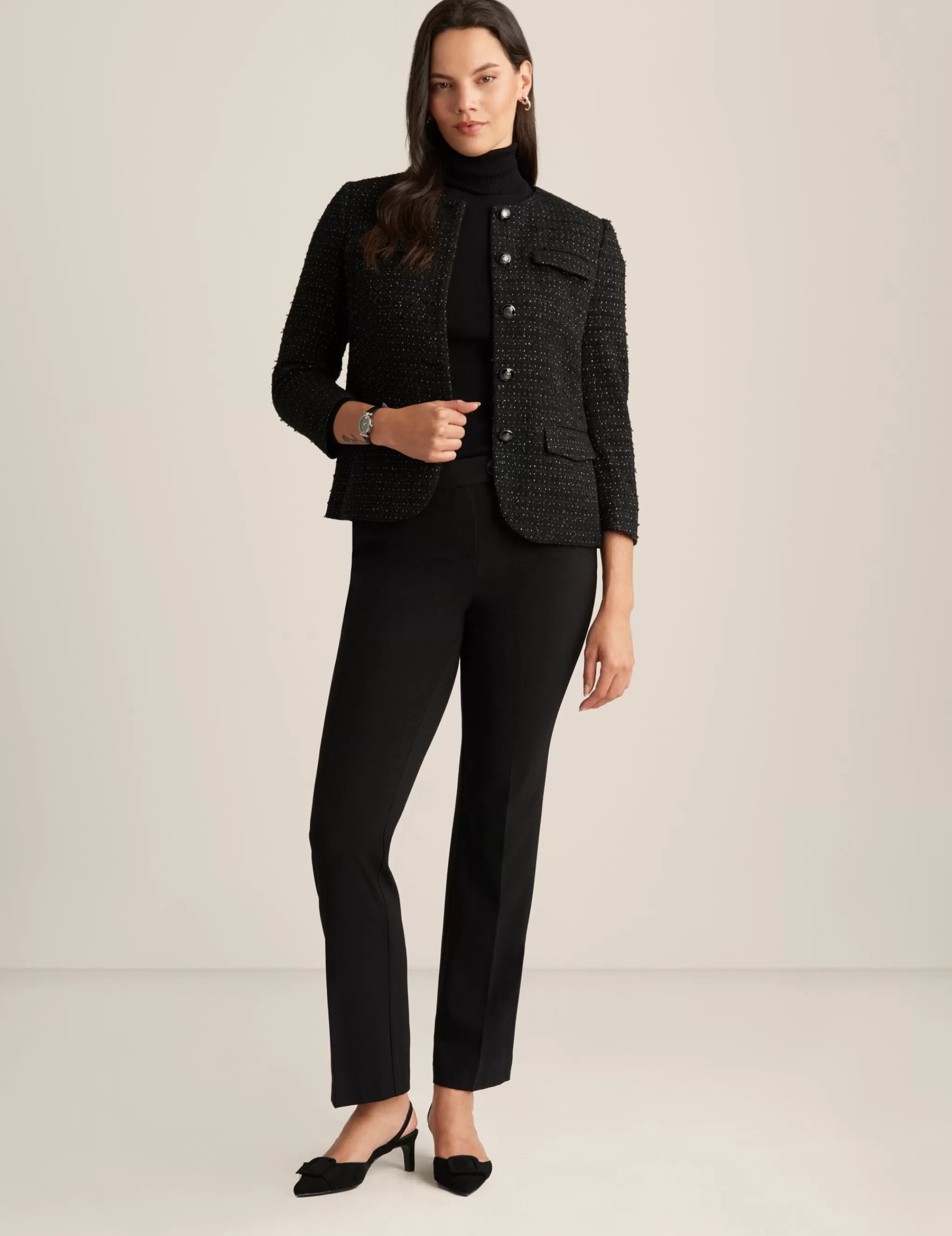 Discount Anne Klein Tweed Collarless Jacket Anne Black
