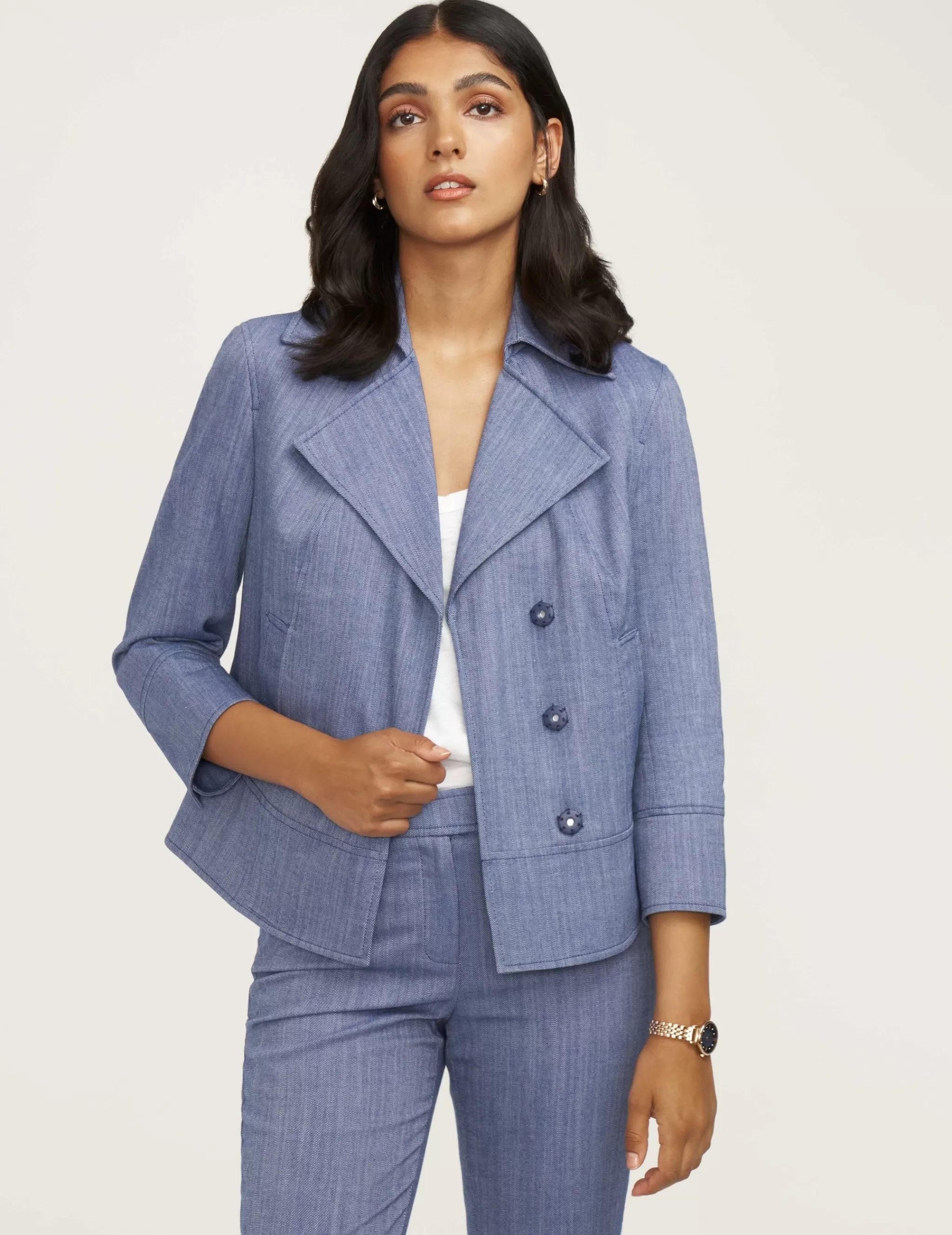 Best Sale Anne Klein Twill Cropped Jacket- Sale Magritte Blue/ NYC White
