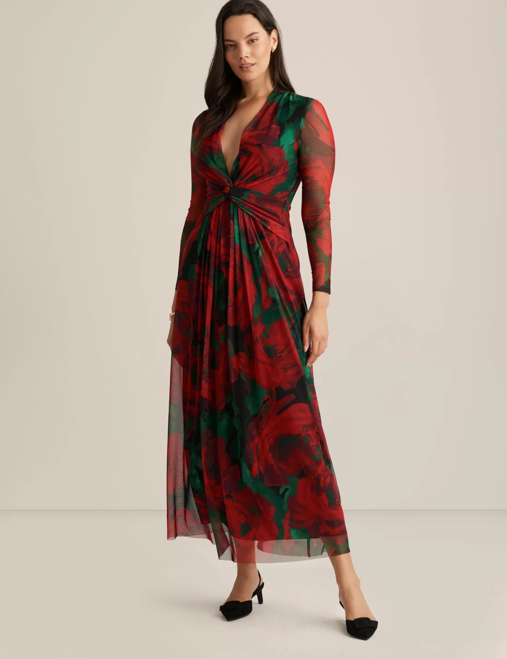 Cheap Anne Klein Twist Front Maxi Dress Titian Red Multi