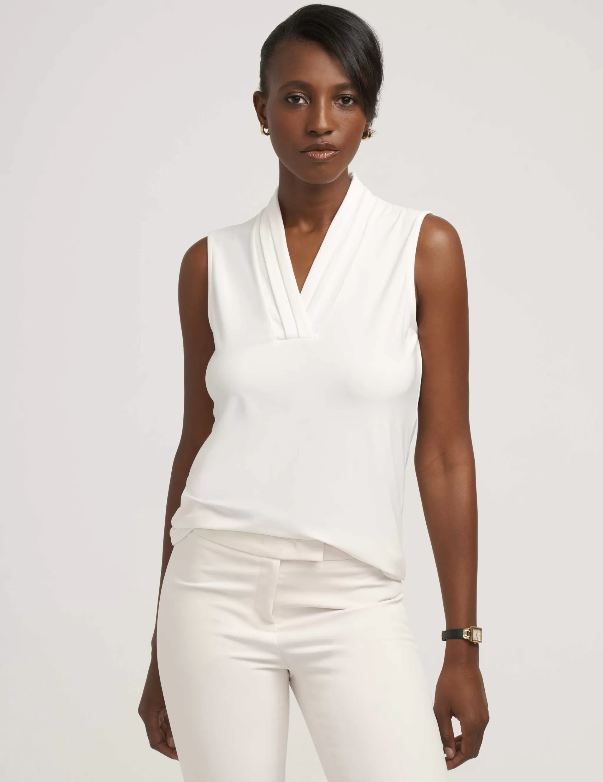 Online Anne Klein V-Neck Triple Pleat Top