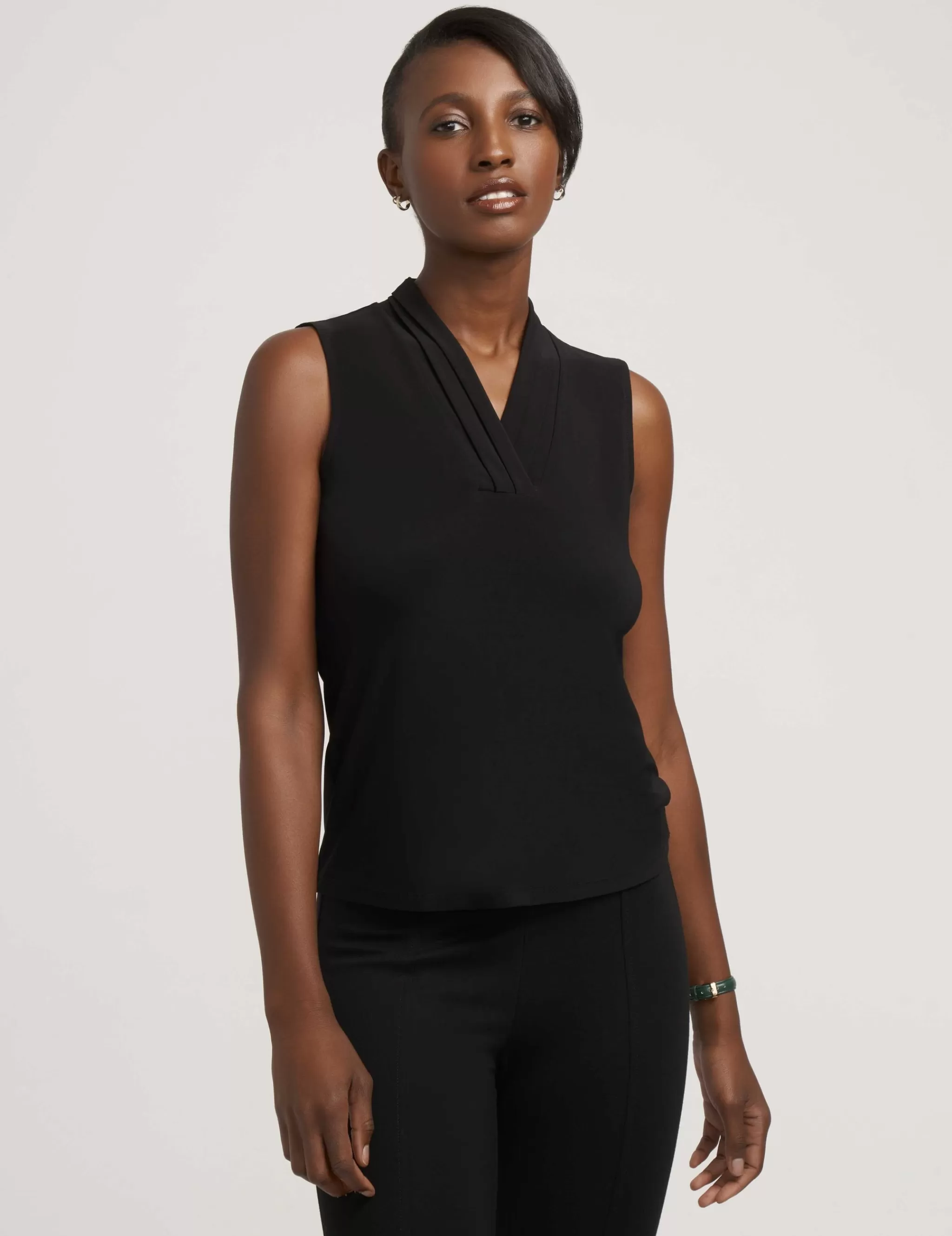 Store Anne Klein V-Neck Triple Pleat Top